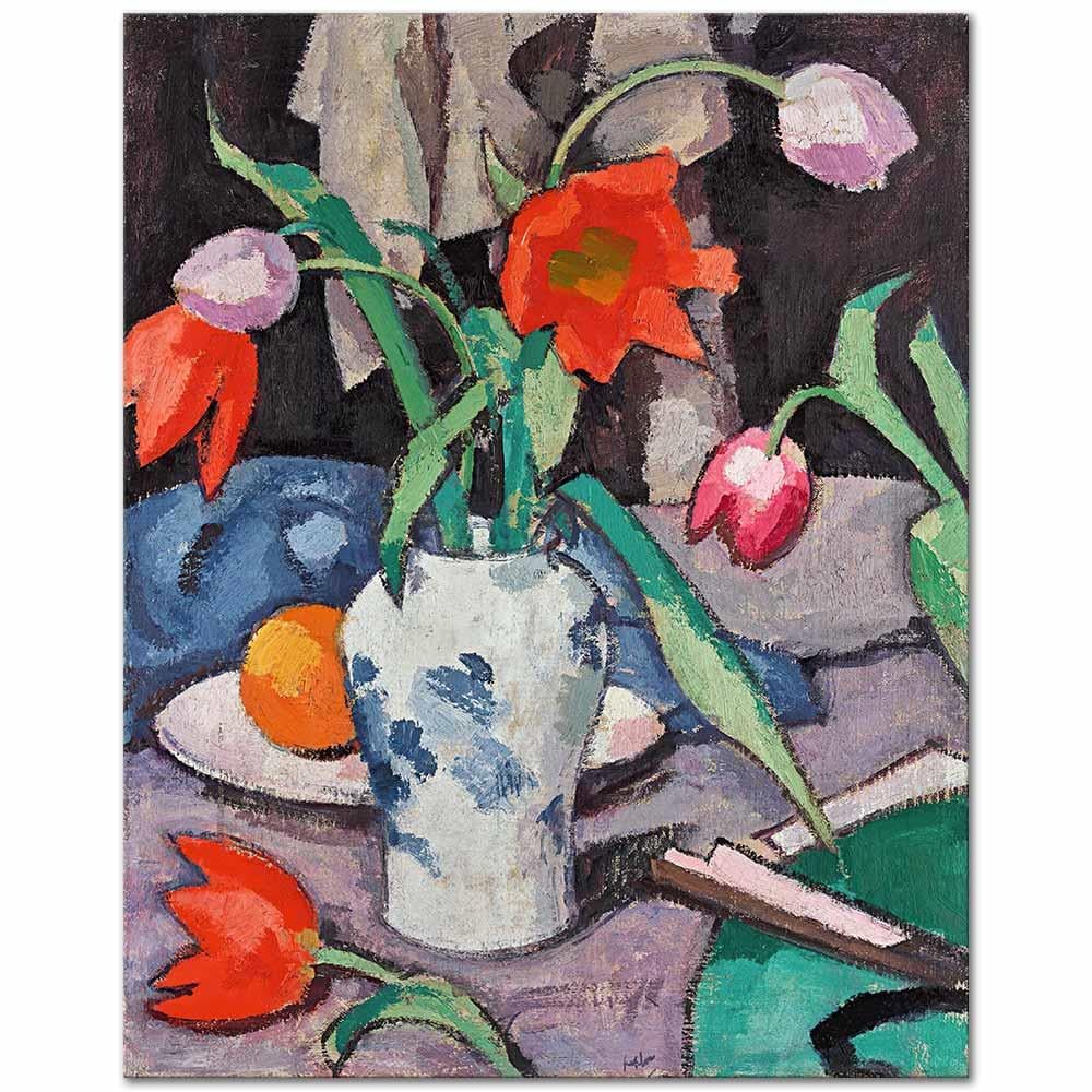 Still Life With Tulips And Fan by Samuel Peploe