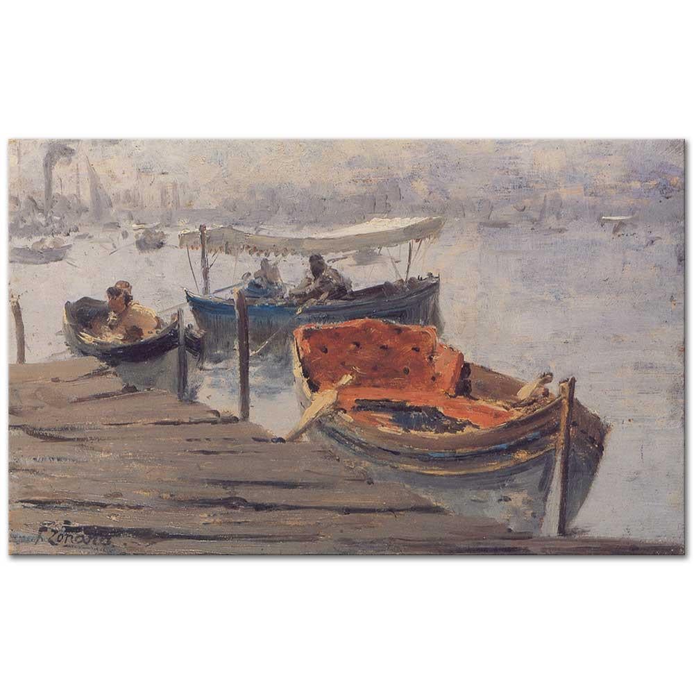 Fausto Zonaro Yanaşan Sandal için Etüd Kanvas Tablo