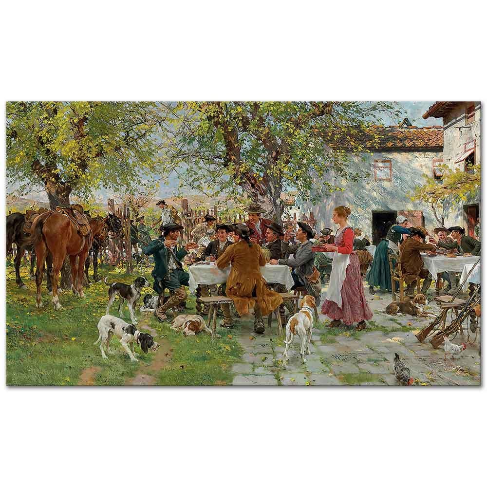 Raffaello Sorbi Avcıların Yemeği Kanvas Tablo