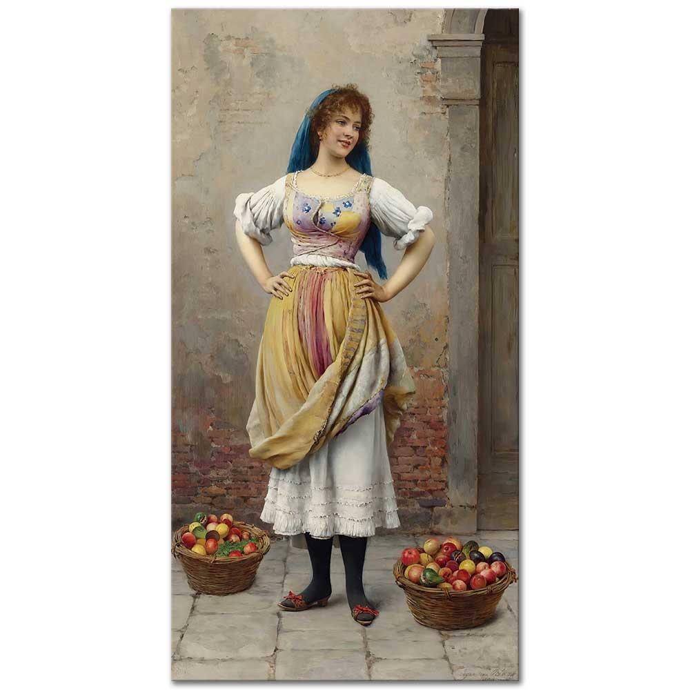 Eugene de Blaas Pazarcı Kız Kanvas Tablo