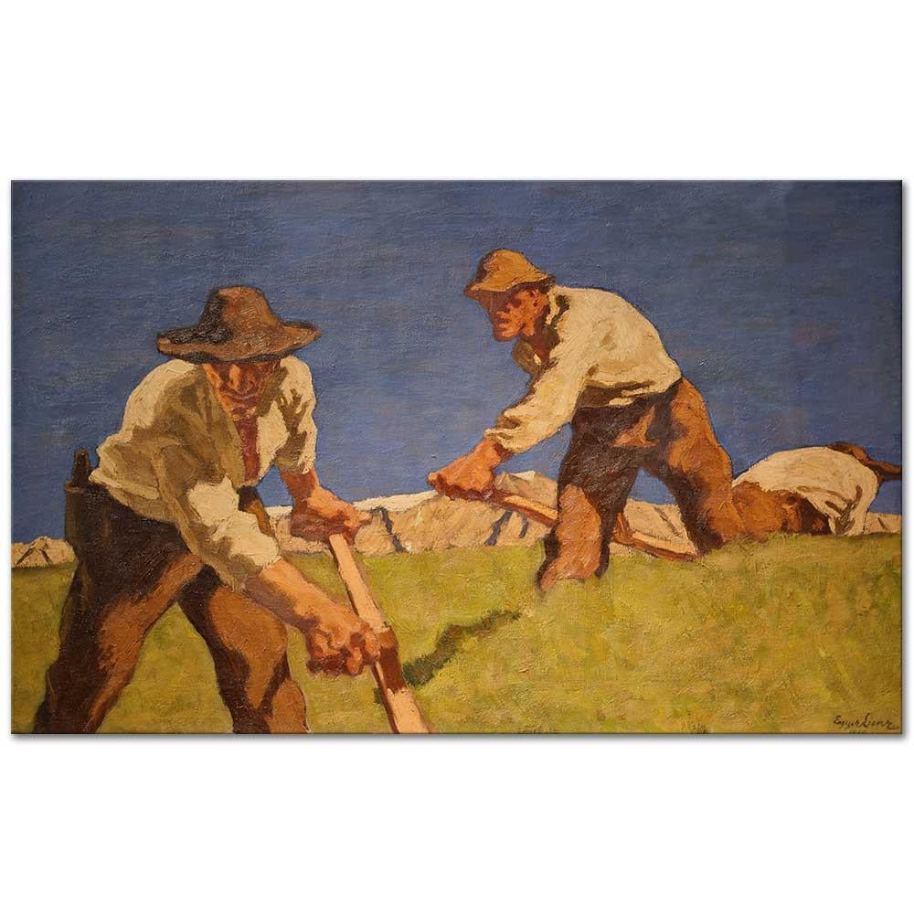 Albin Egger-Lienz Ot Biçen Üç Adam Kanvas Tablo