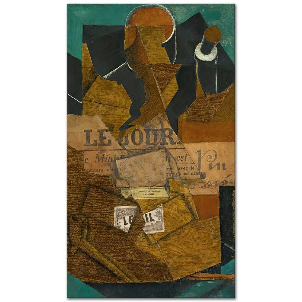 Tobacco Newspaper And Bottle Of Rose Wine by Juan Gris