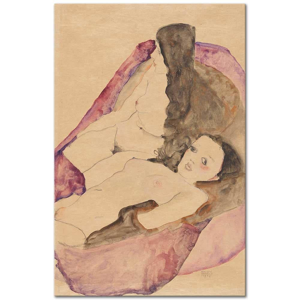 Egon Schiele İki Uzanmış Nü Kanvas Tablo