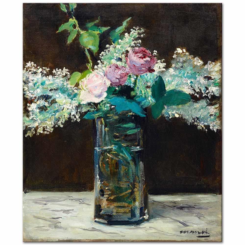 Edouard Manet Vazoda Beyaz Leylaklar ve Güller Kanvas Tablo