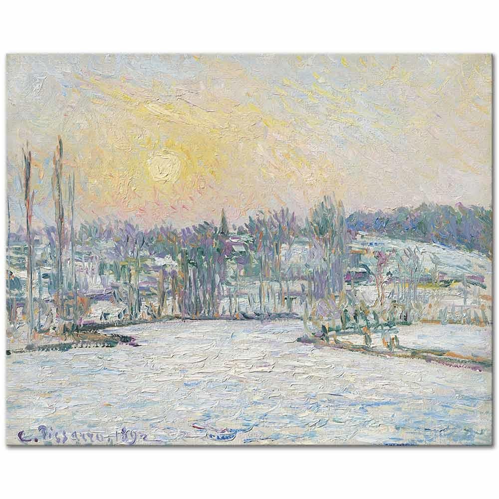 View of Bazincourt, Snow Effect, Sunset by Camille Pissarro as Art Print