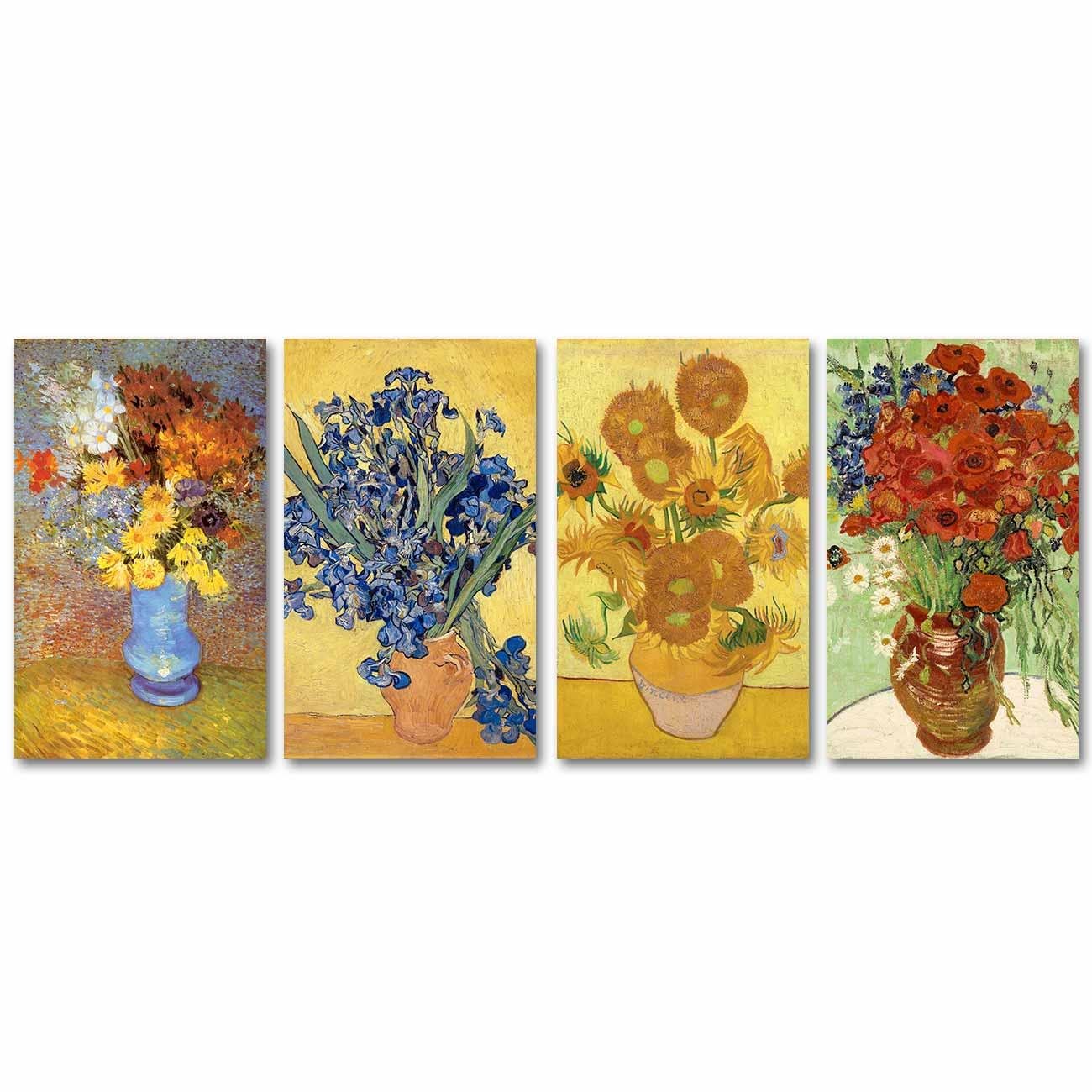 Vincent van Gogh Vazoda Çiçekler 4 Parçalı Kanvas Tablo