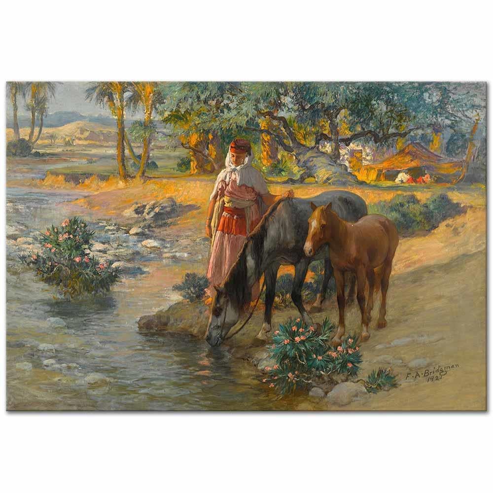 Frederick Arthur Bridgman Su İçen Atlar Kanvas Tablo