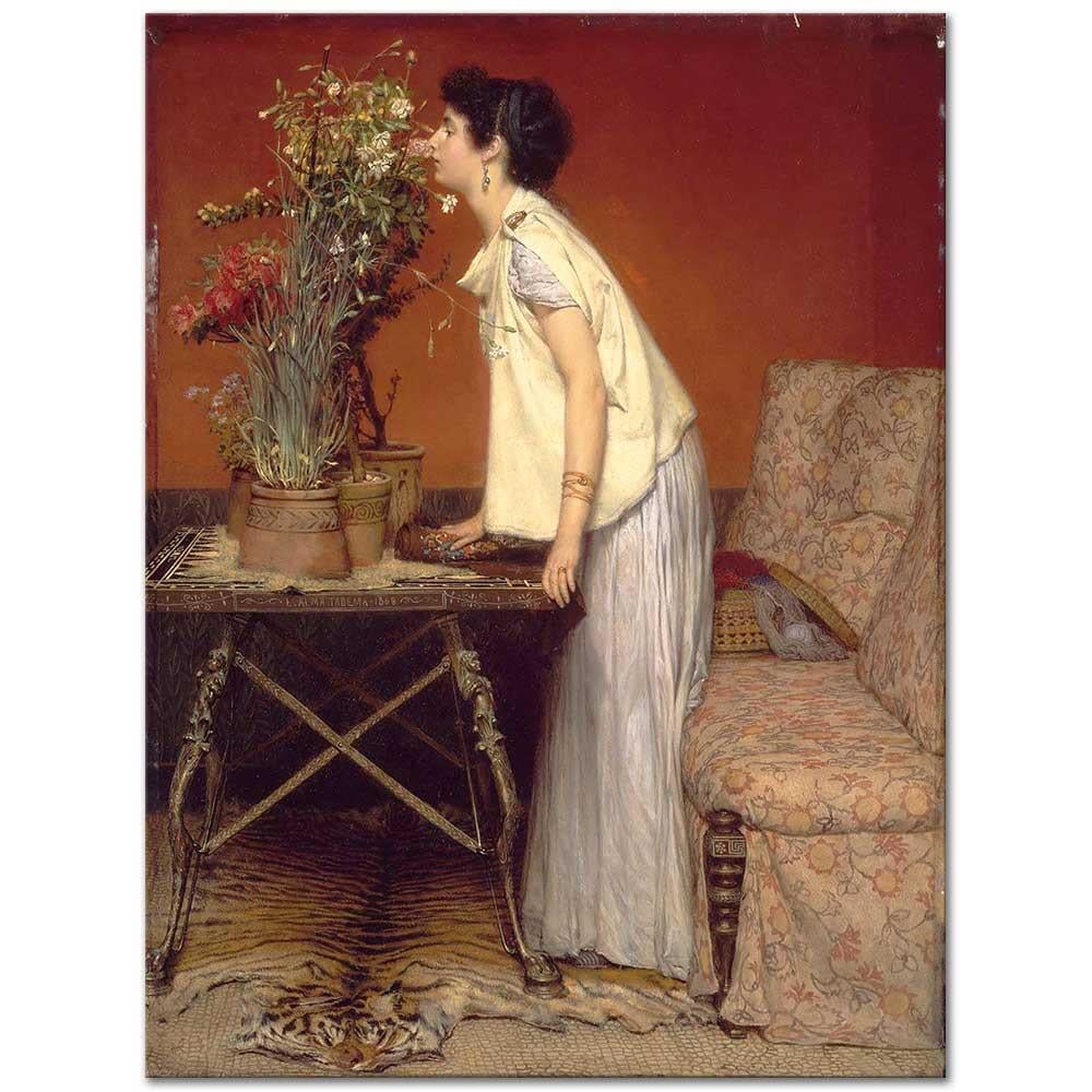 Woman and Flowers by Sir Lawrence Alma Tadema as Art Print