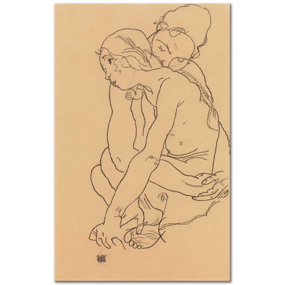 Woman and Girl Embracing by Egon Schiele
