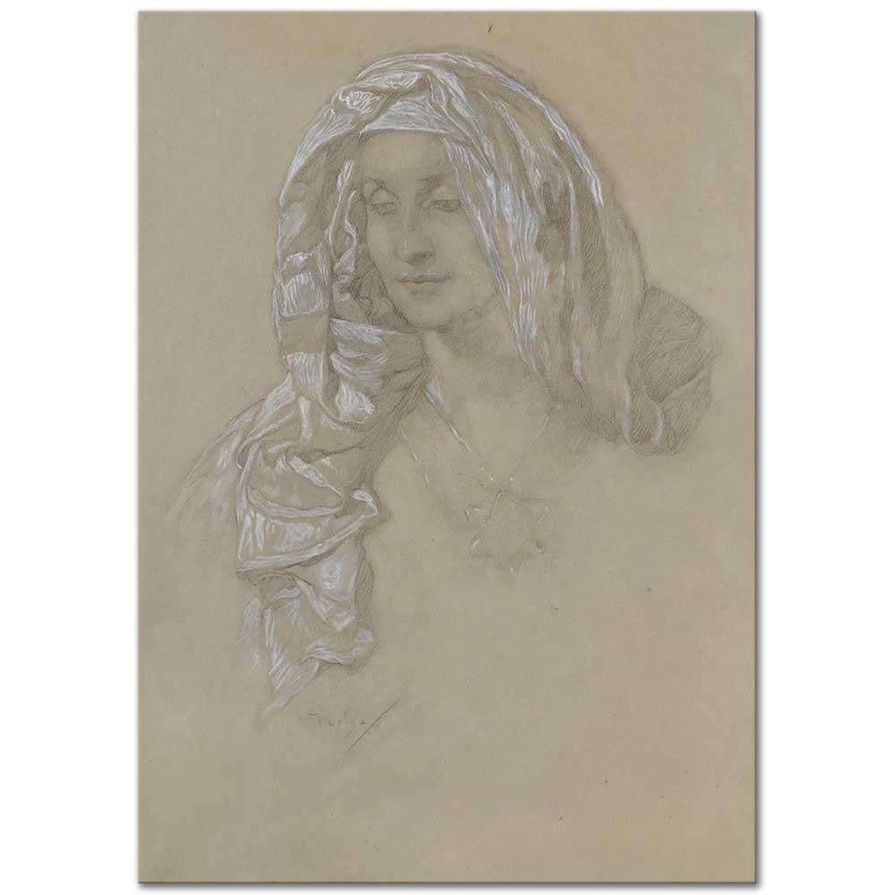 Woman With Headscarf And Star Medallion by Alphonse Mucha as Art Print