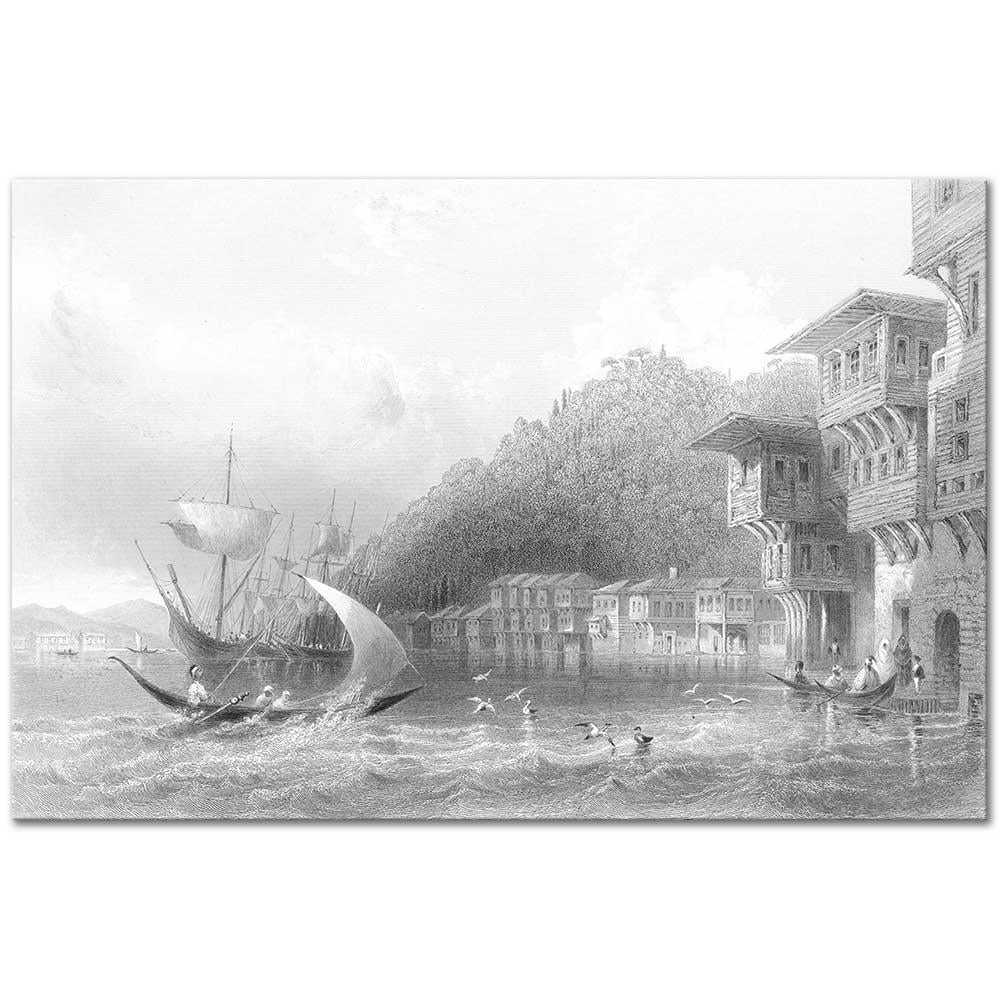 William Henry Bartlett Boğaz Kıyısından Yeniköy Kanvas Tablo