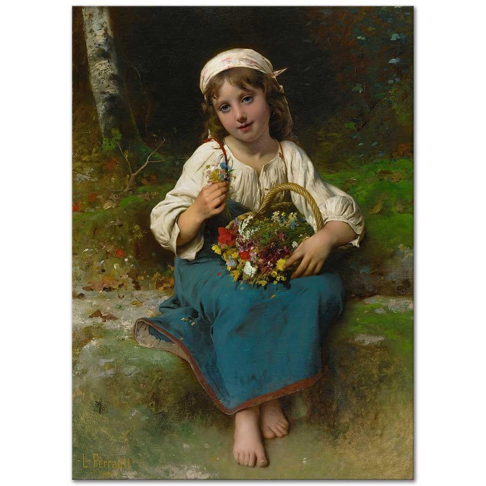 Young Girl with a Basket of Flowers by Léon Bazille Perrault