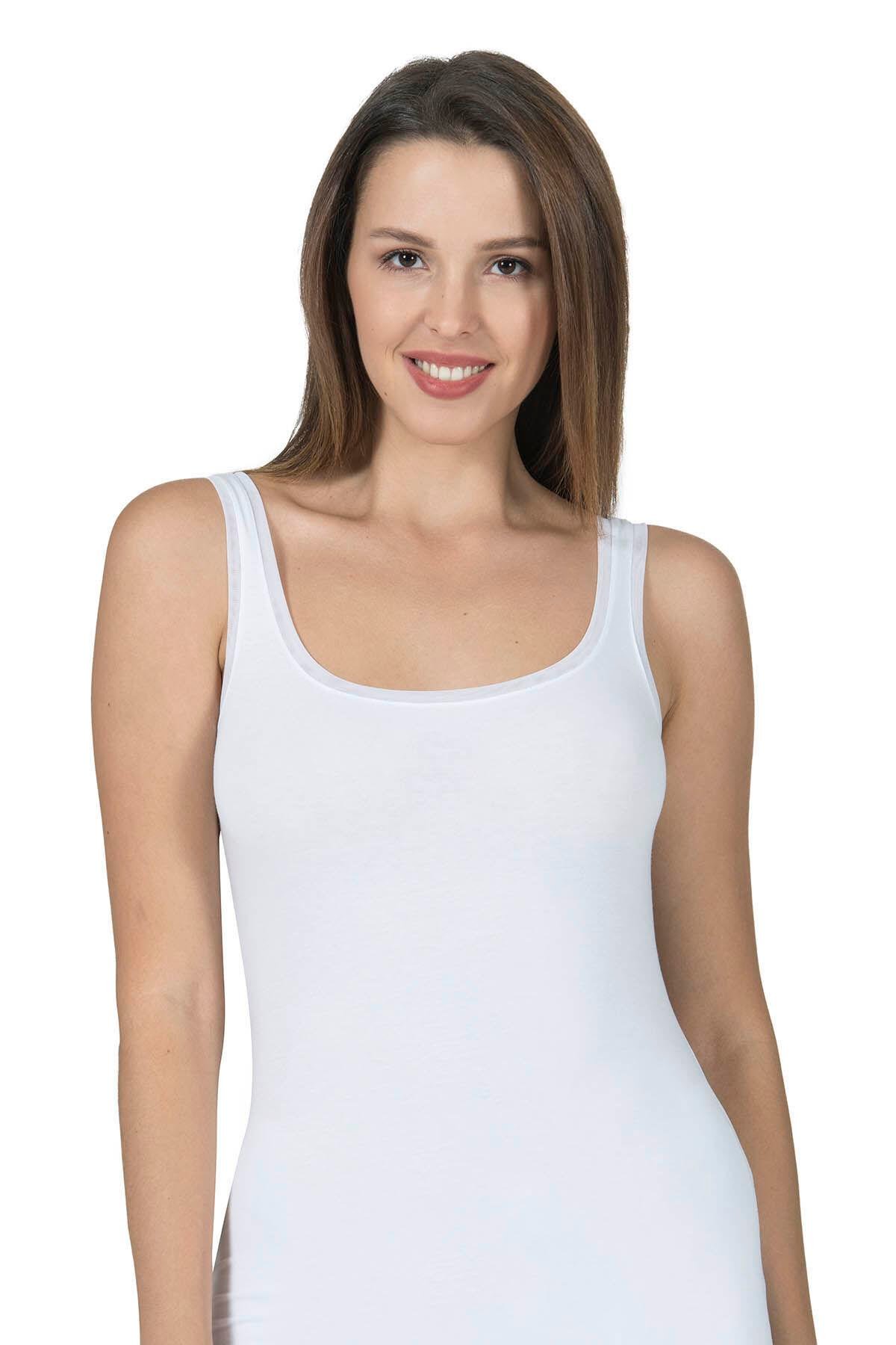  Kadın Modal Likralı Tül Biyeli Atlet Beyaz | K25493 