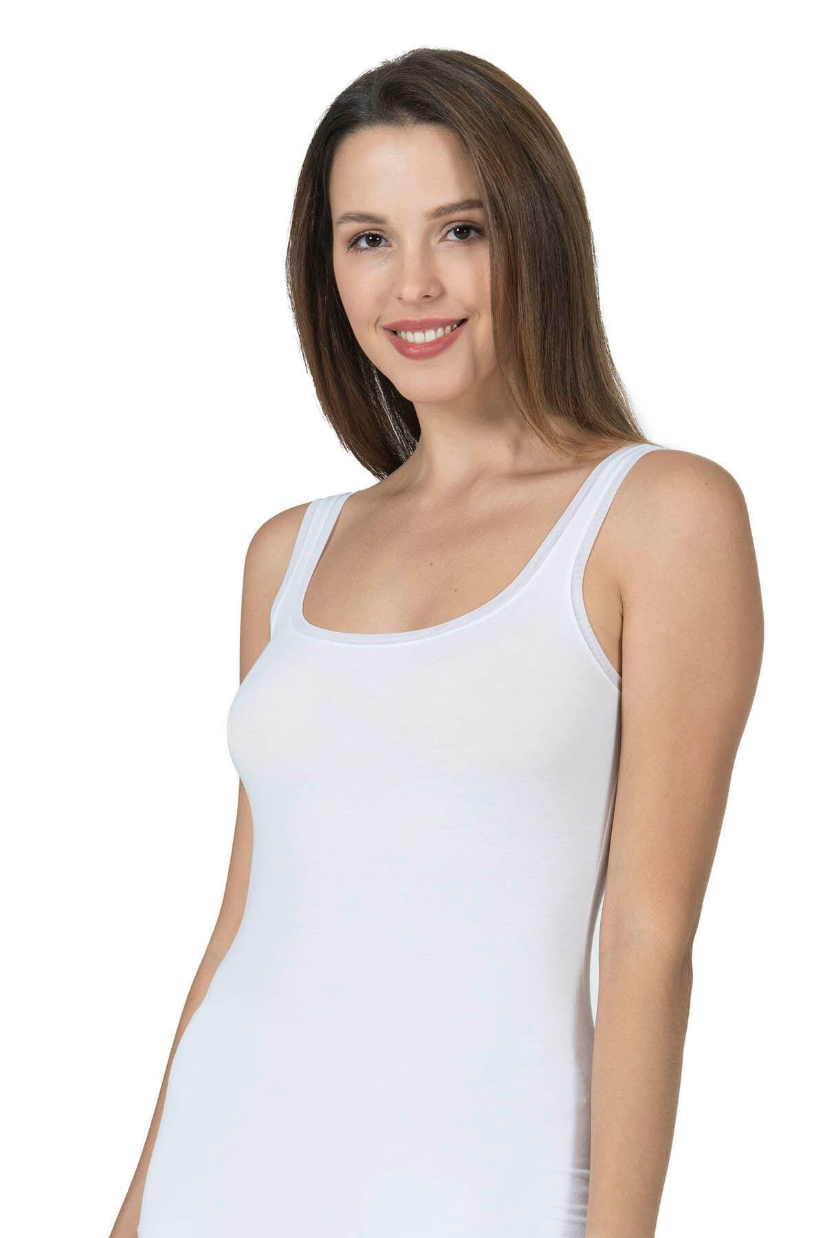  Kadın Modal Likralı Tül Biyeli Atlet Beyaz | K25493 