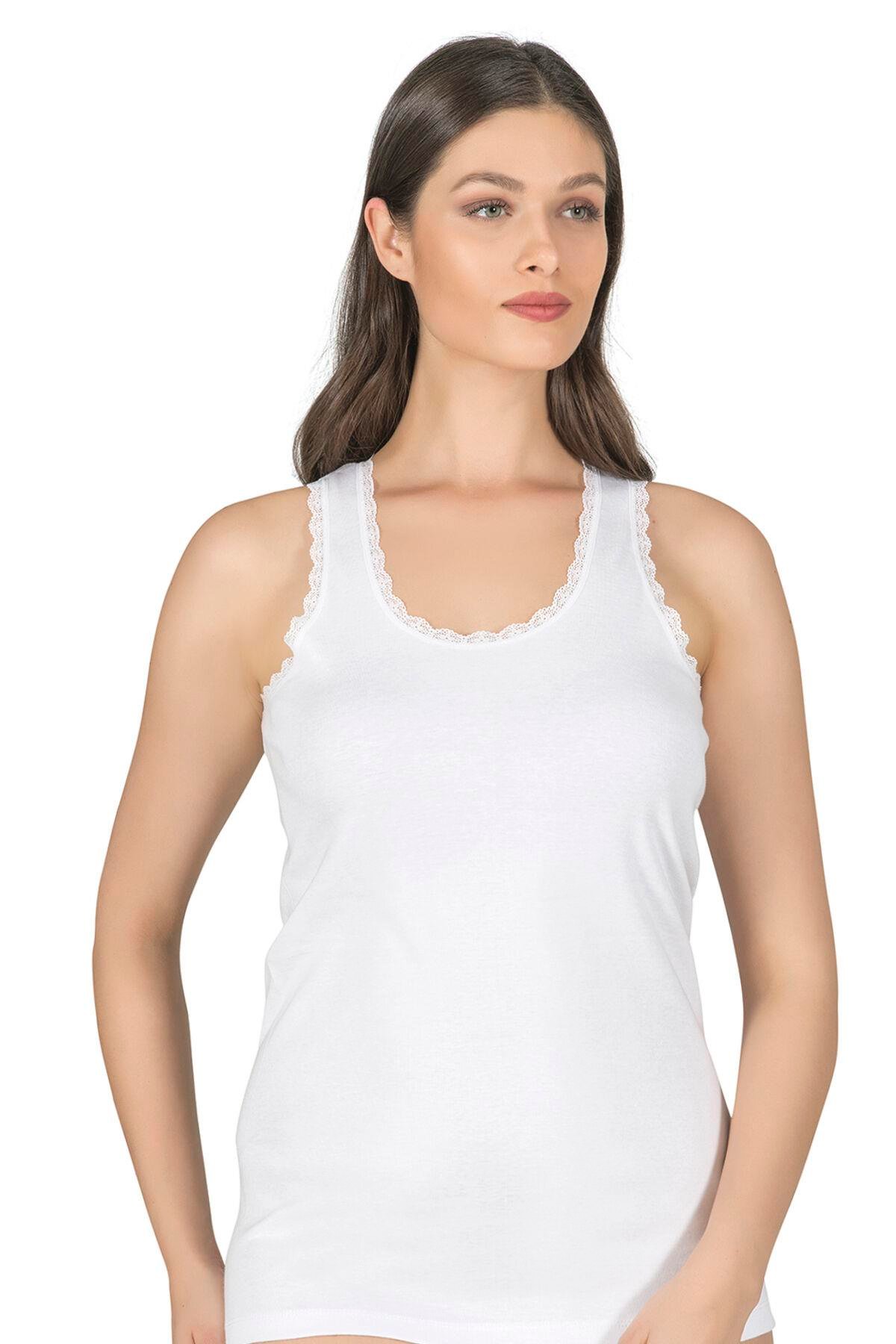  Kadın Ribana Atlet Beyaz | Kompedan K0375 