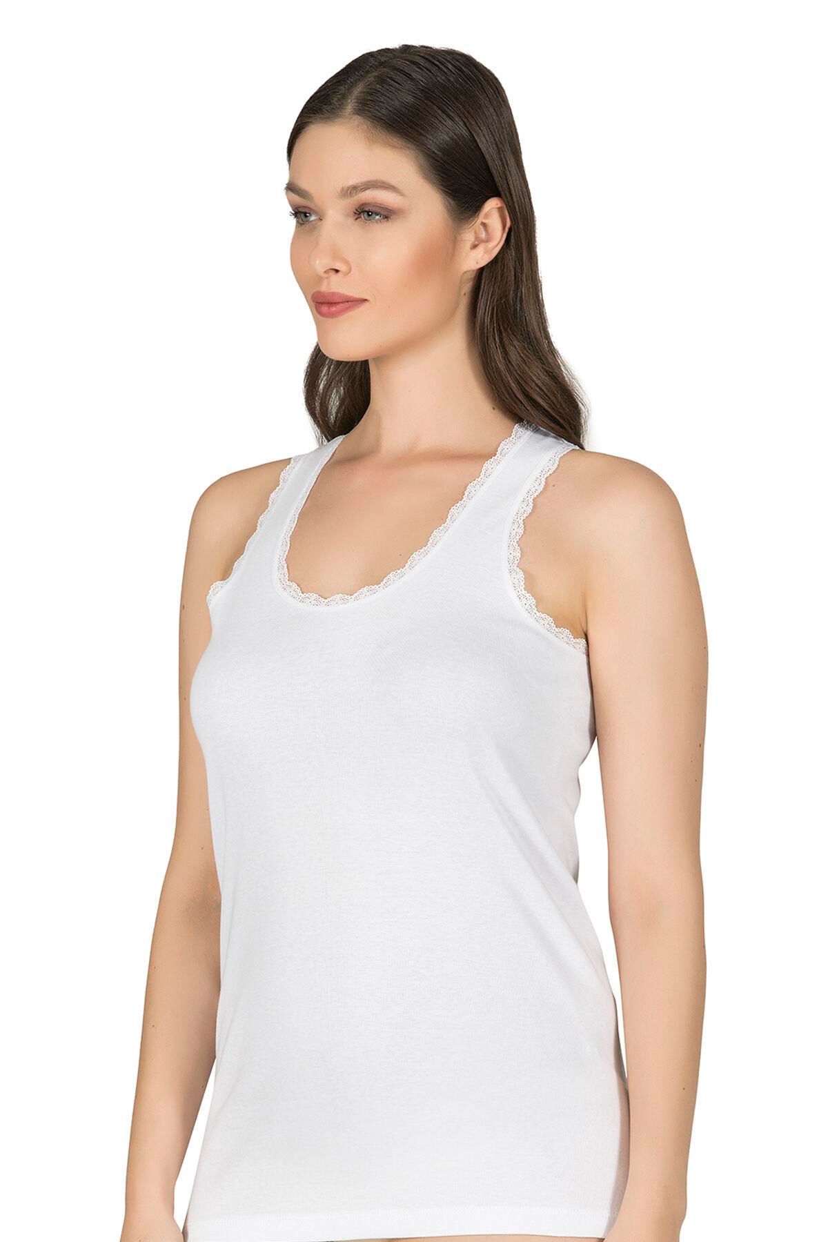  Kadın Ribana Atlet Beyaz | Kompedan K0375 