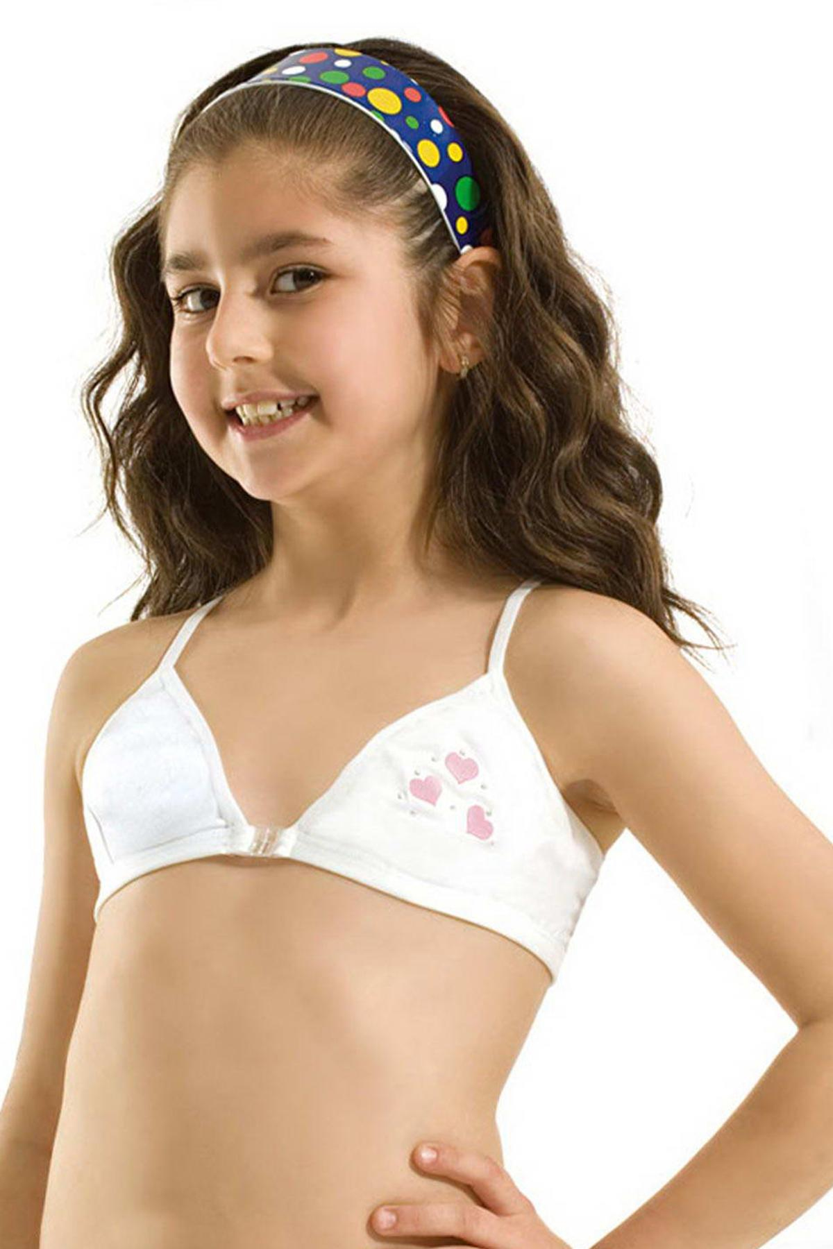  Kız Çocuk Likralı Taşlı Alıştırma Sütyeni Beyaz | Kompedan K0872