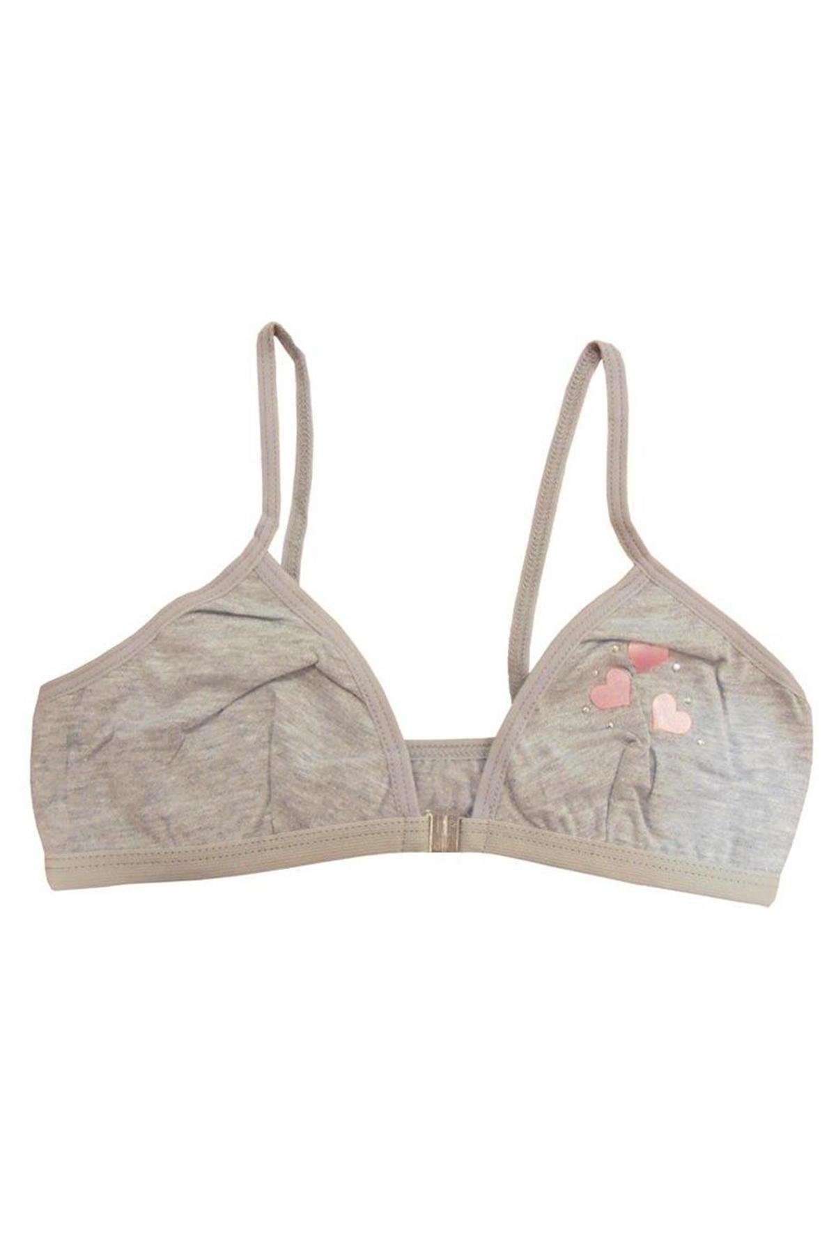  Kız Çocuk Likralı Taşlı Alıştırma Sütyeni Gri Melanj | Kompedan K0872