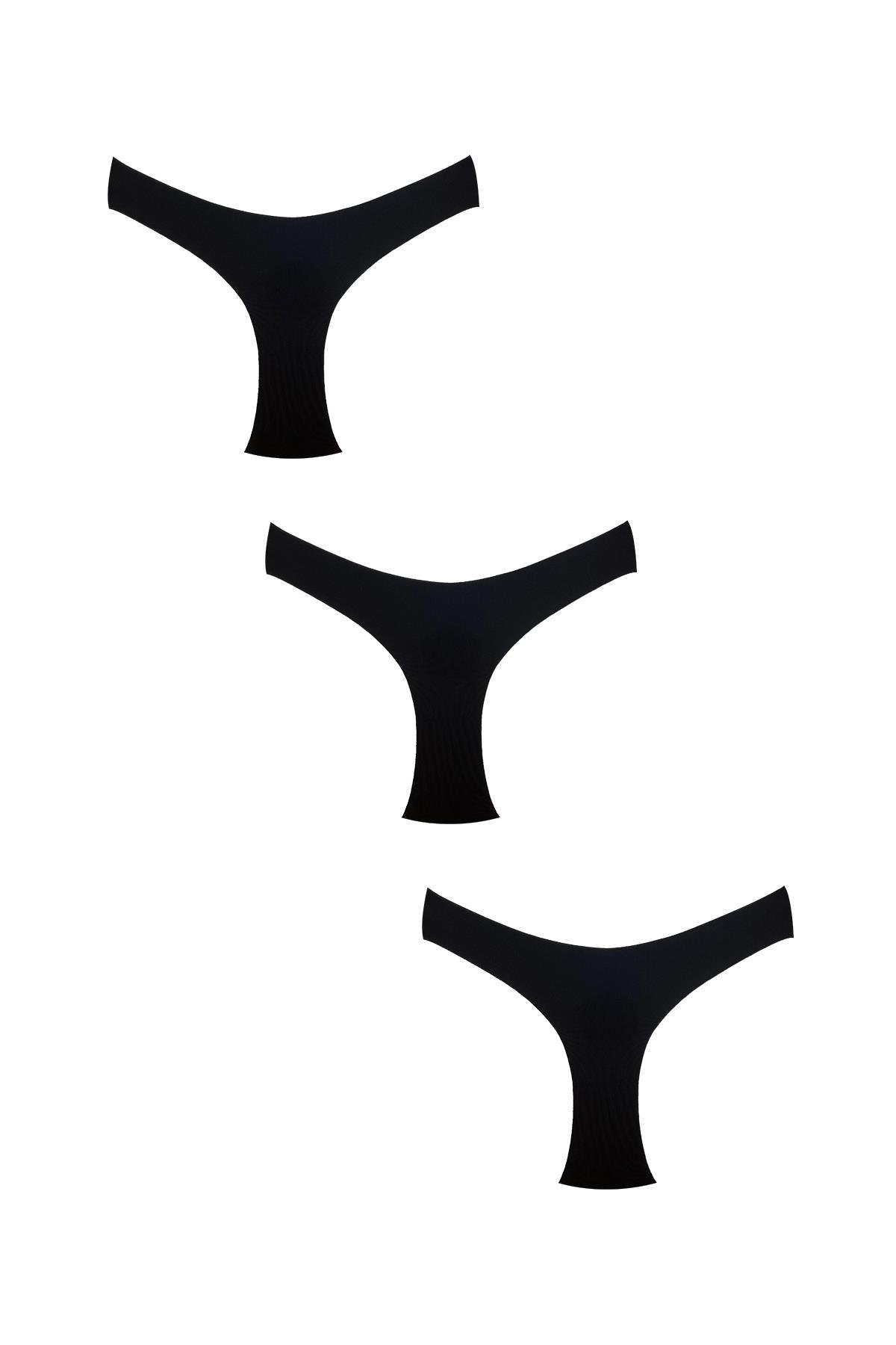 3'lü Paket Pamuklu Lazer Kesim Slip Külot | Siyah 0400