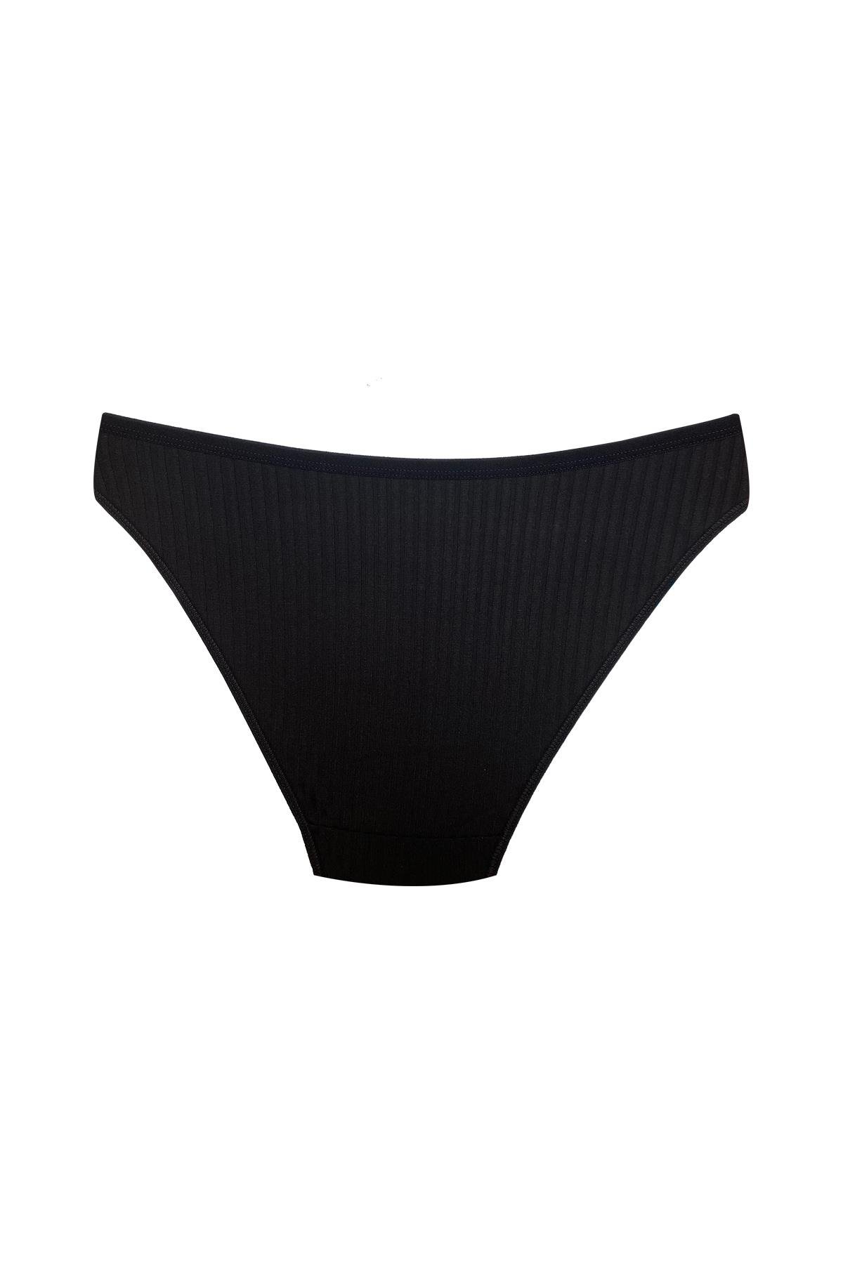 3'lü Pamuklu Kabartmalı Ribana Külot | Siyah 0385