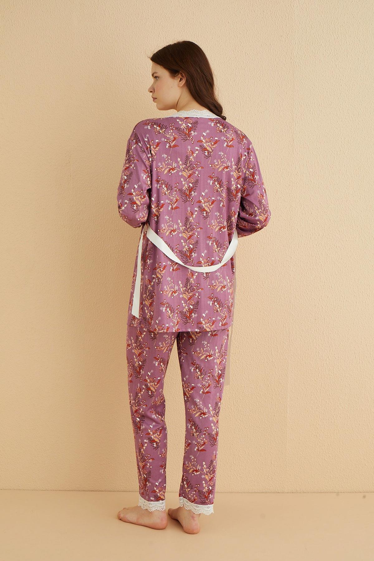 3'lü Pegasus Genç İp Askılı Sabahlıklı Pijama Takım | 80118-60
