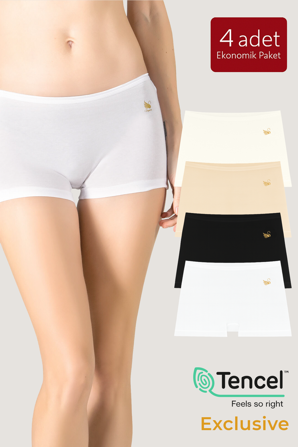 4'lü Paket Kadın Modal Pamuklu Yumuşak ve Esnek Boxer Şort | K23920