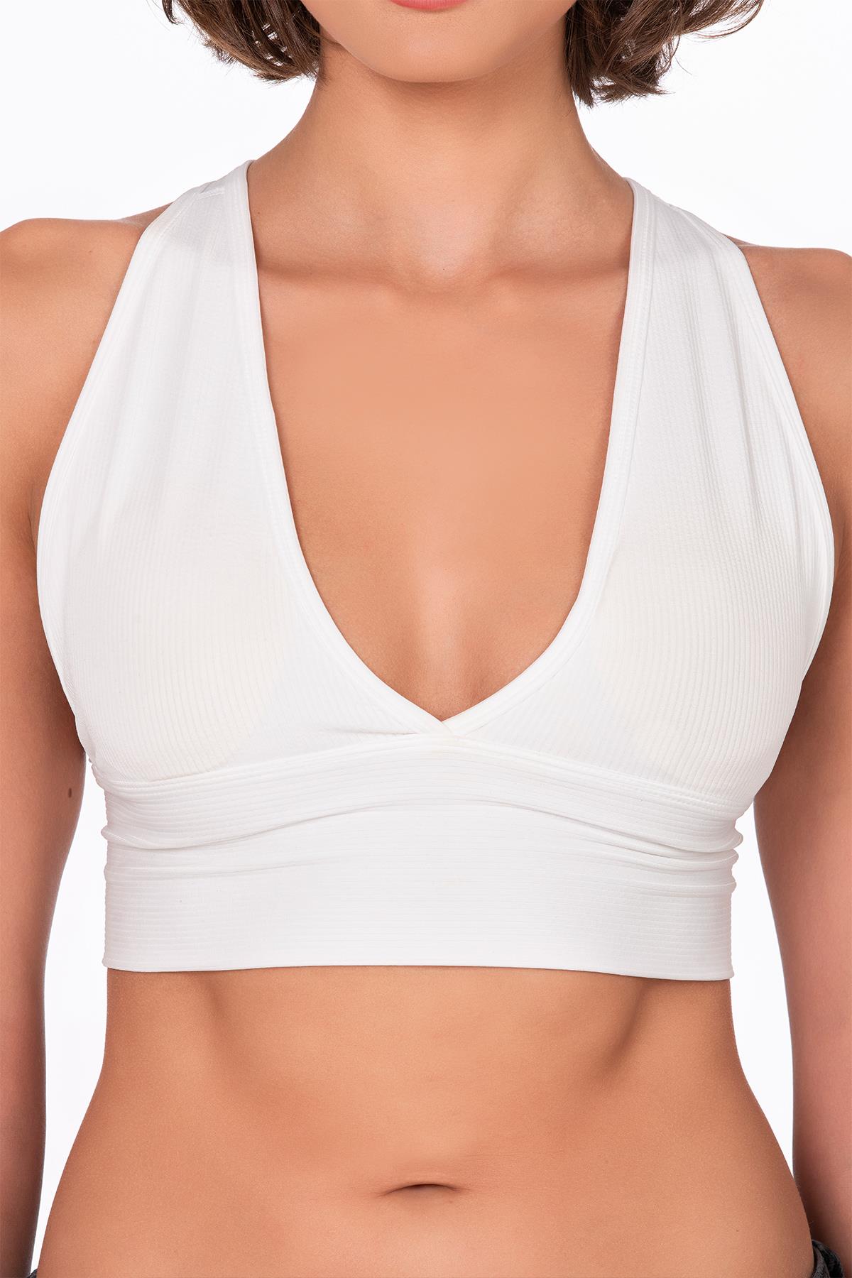 Çapraz Sırt Detay Fitilli Spor Büstiyer | Beyaz