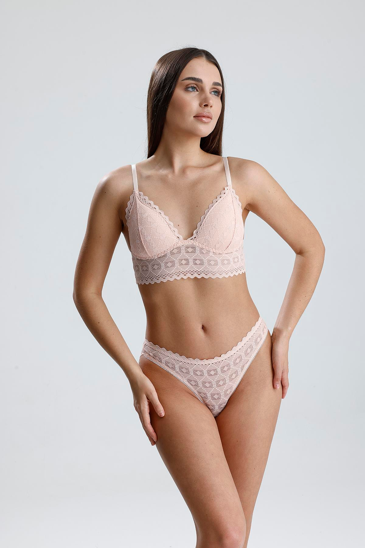 Dantel Detay Bralet Takım | Pudra 282