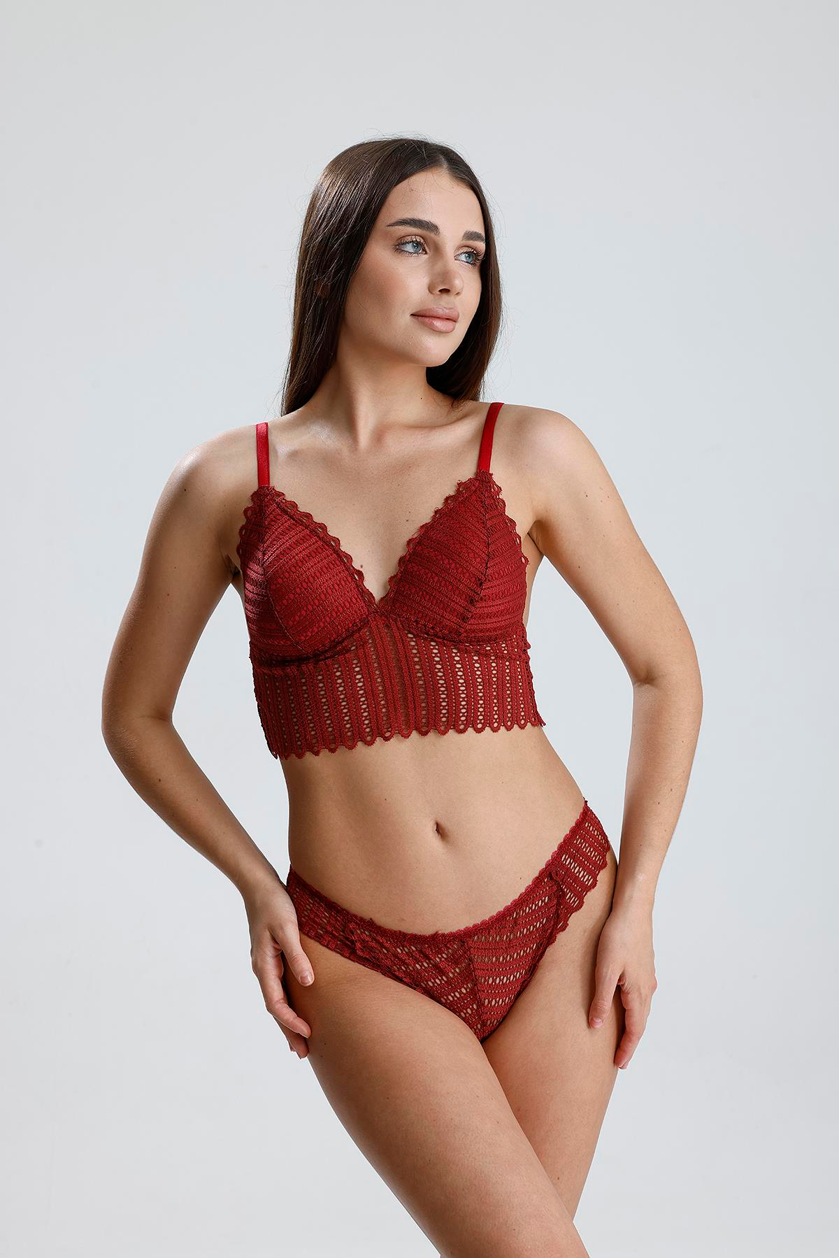 Dantelli Bralet Sütyen Takım | Bordo  810