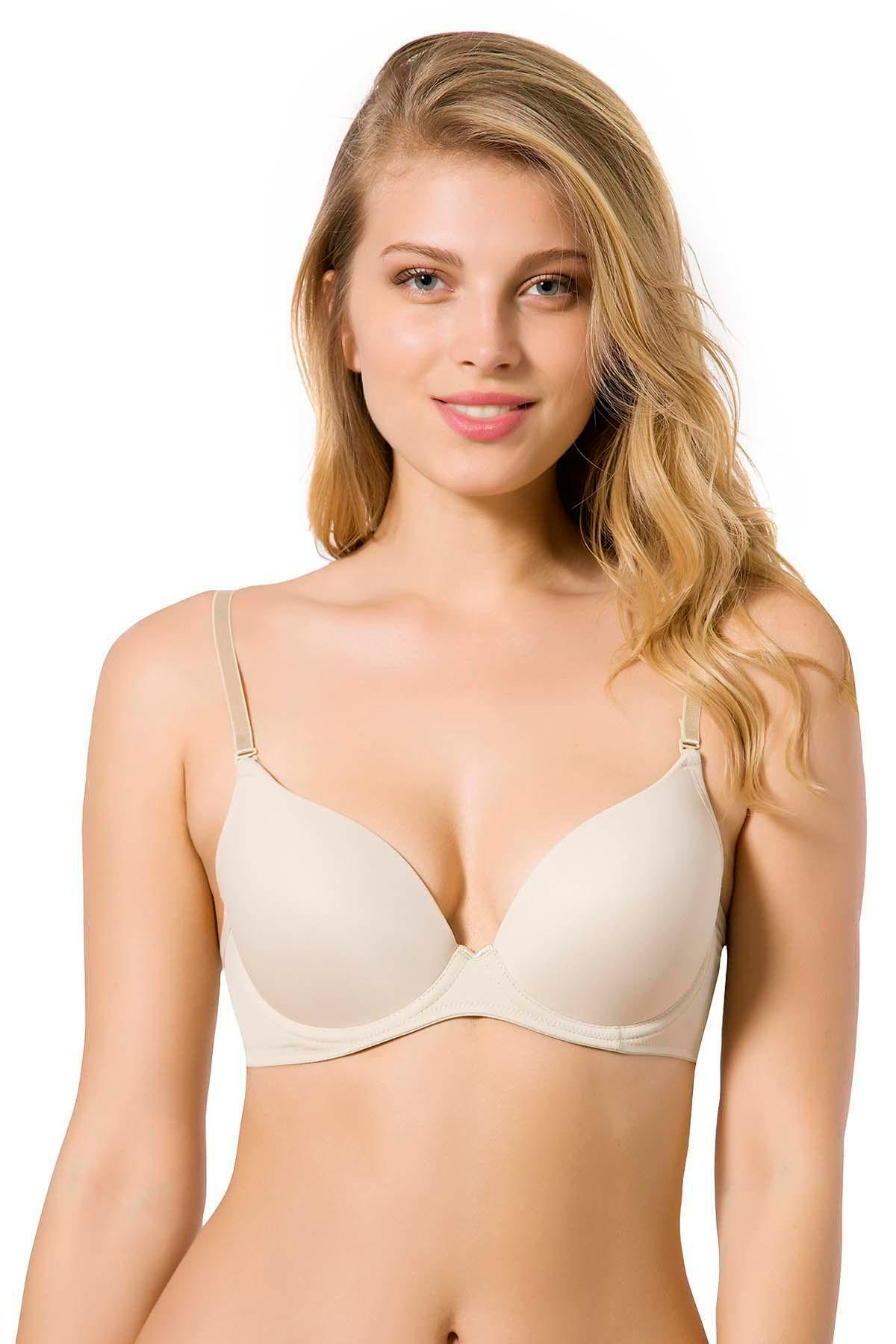 Desteksiz Sütyen Micro Kaplı Kulaklı Boş Kap Beyaz | Ten 7010 