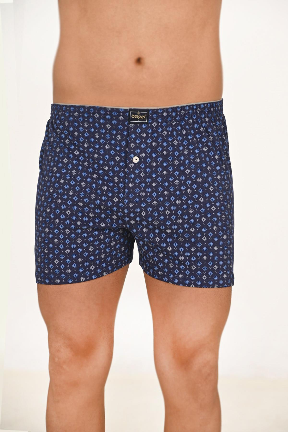 Erkek 5'li Paket Havlu Bel Pamuklu Düğmeli Desenli Boxer | 11112