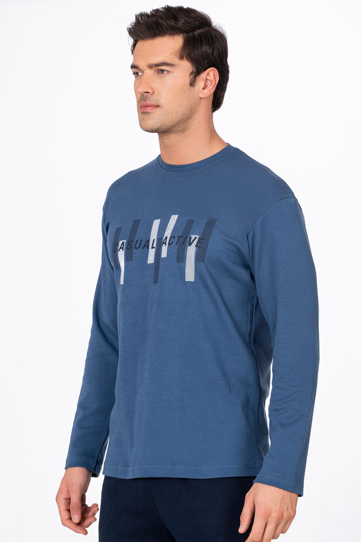 Erkek Casual Active Baskılı Pamuklu Pijama Takımı | Lacivert