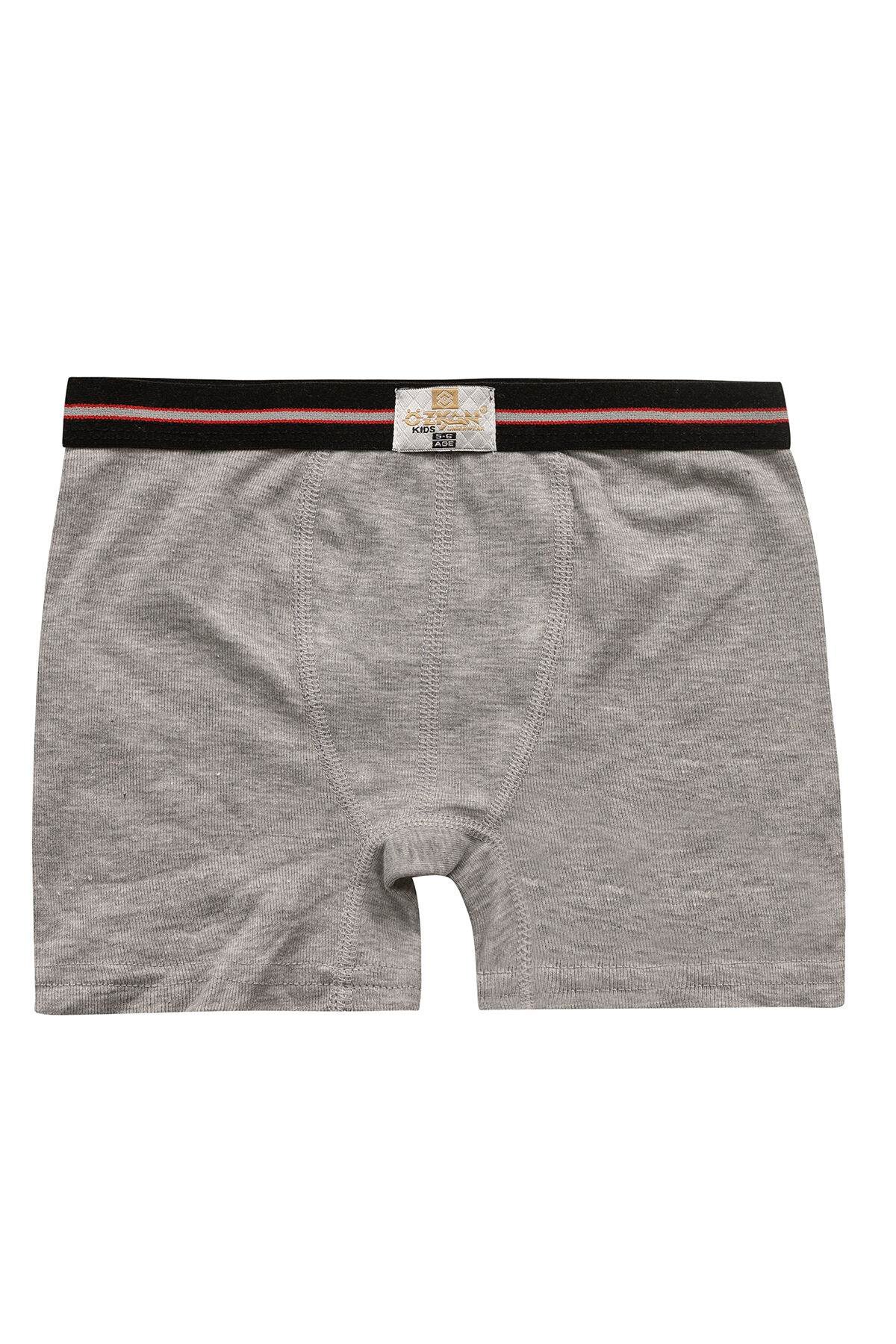 Erkek Çocuk %100 Pamuklu Esnek Yumuşak Boxer Şort | Gri Melanj K0711