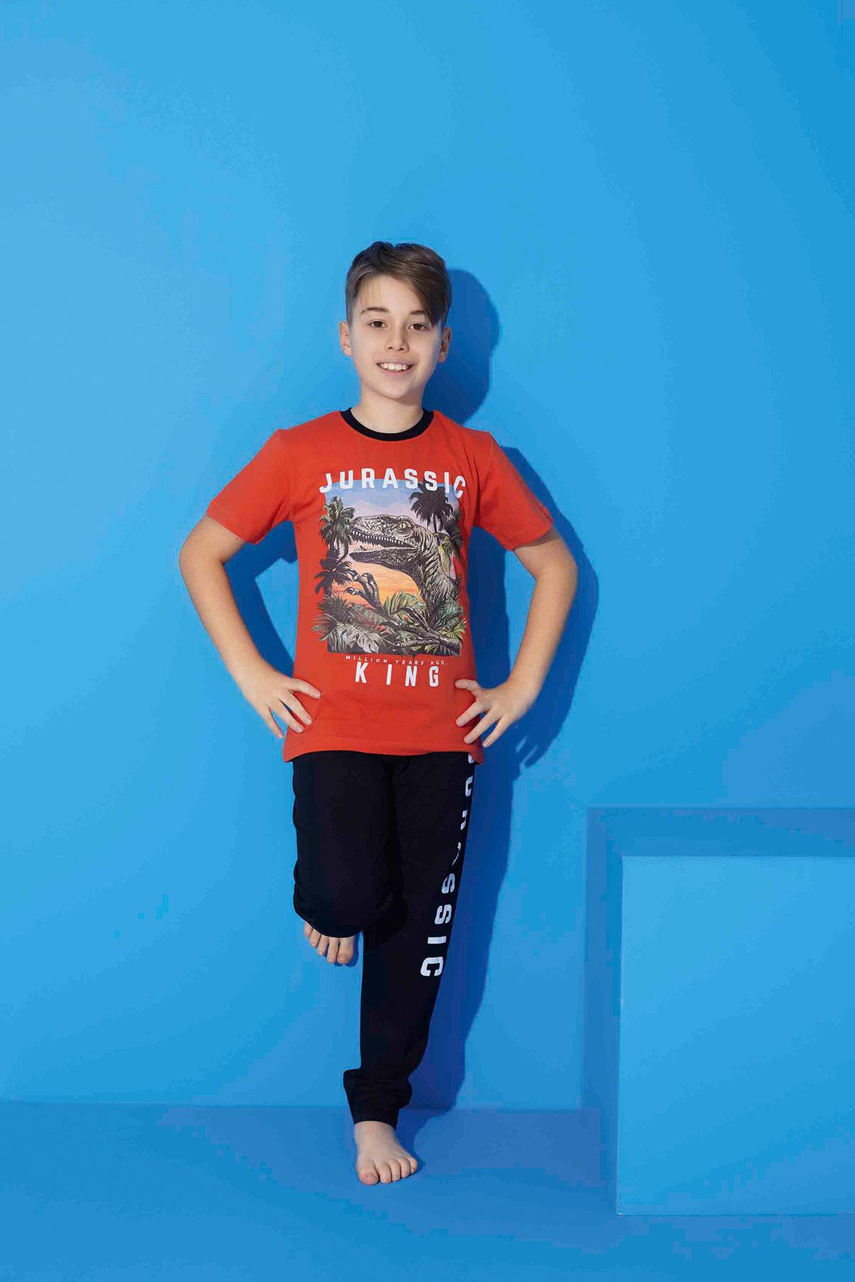 Erkek Çocuk Penye Kısa Kollu Garson Pijama Takımı | Oranj 7209