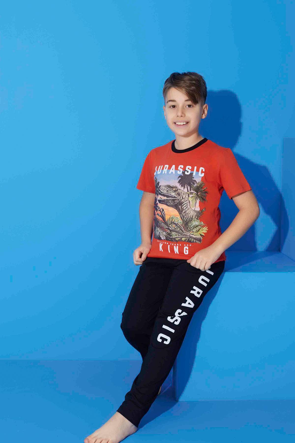 Erkek Çocuk Penye Kısa Kollu Garson Pijama Takımı | Oranj 7209