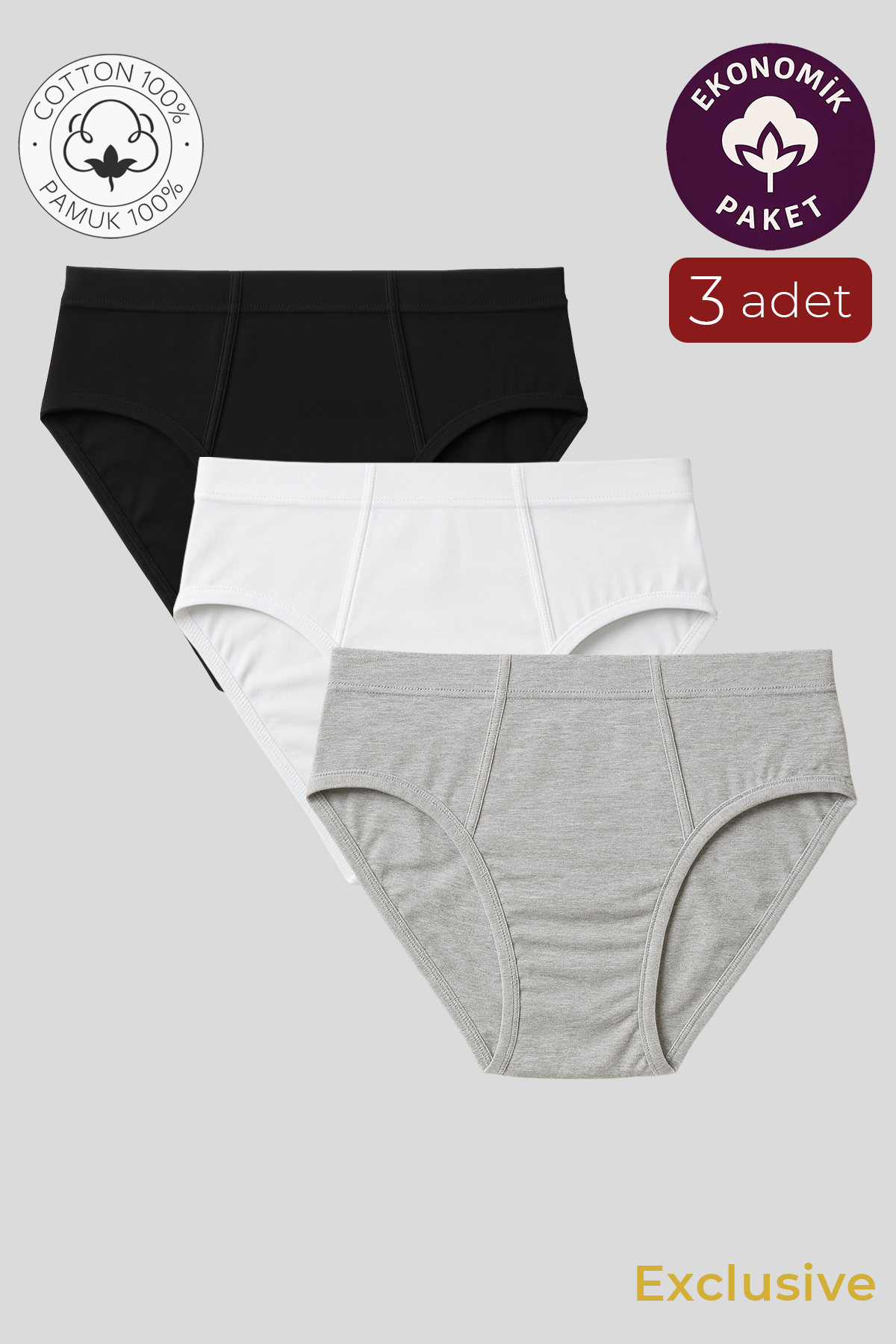 Erkek Klasik Pamuklu Slip Külot 3'lü Paket – Karışık Renk | Asorti K0037