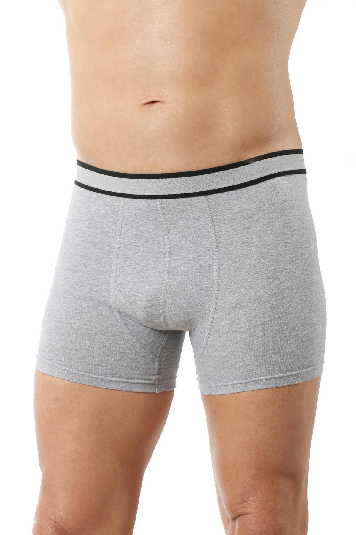 Erkek Pamuklu Likralı Boxer Gri Melanj | Kompedan K11226