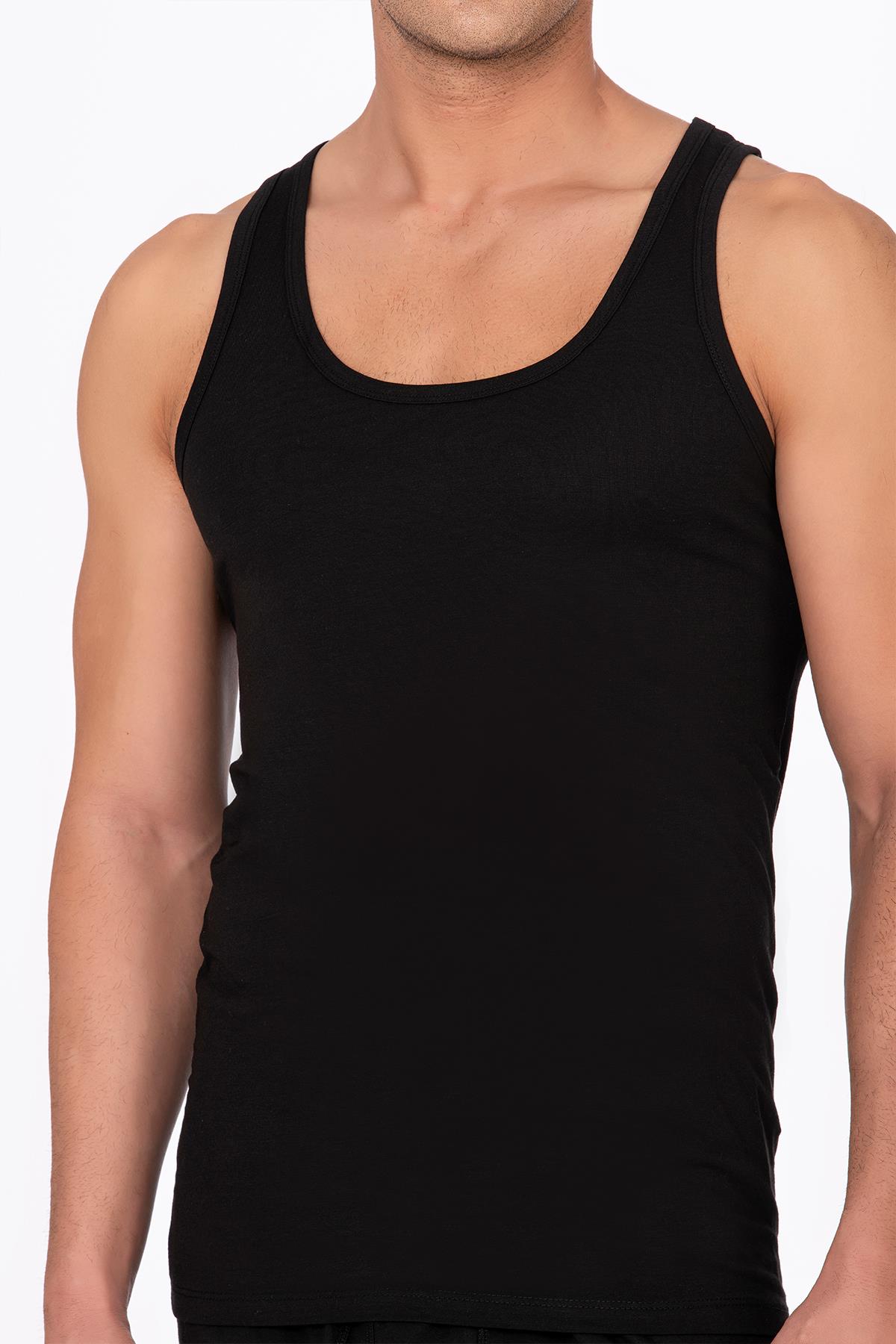 Erkek Pamuklu Modal Esnek Atlet Siyah | K10852 