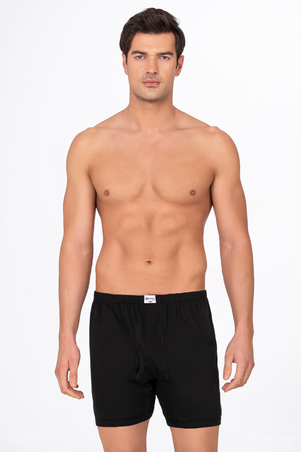 Erkek Pamuklu Penye Paçalı Boxer 3'lü Paket – Rahat & Dayanıklı | Siyah K0043