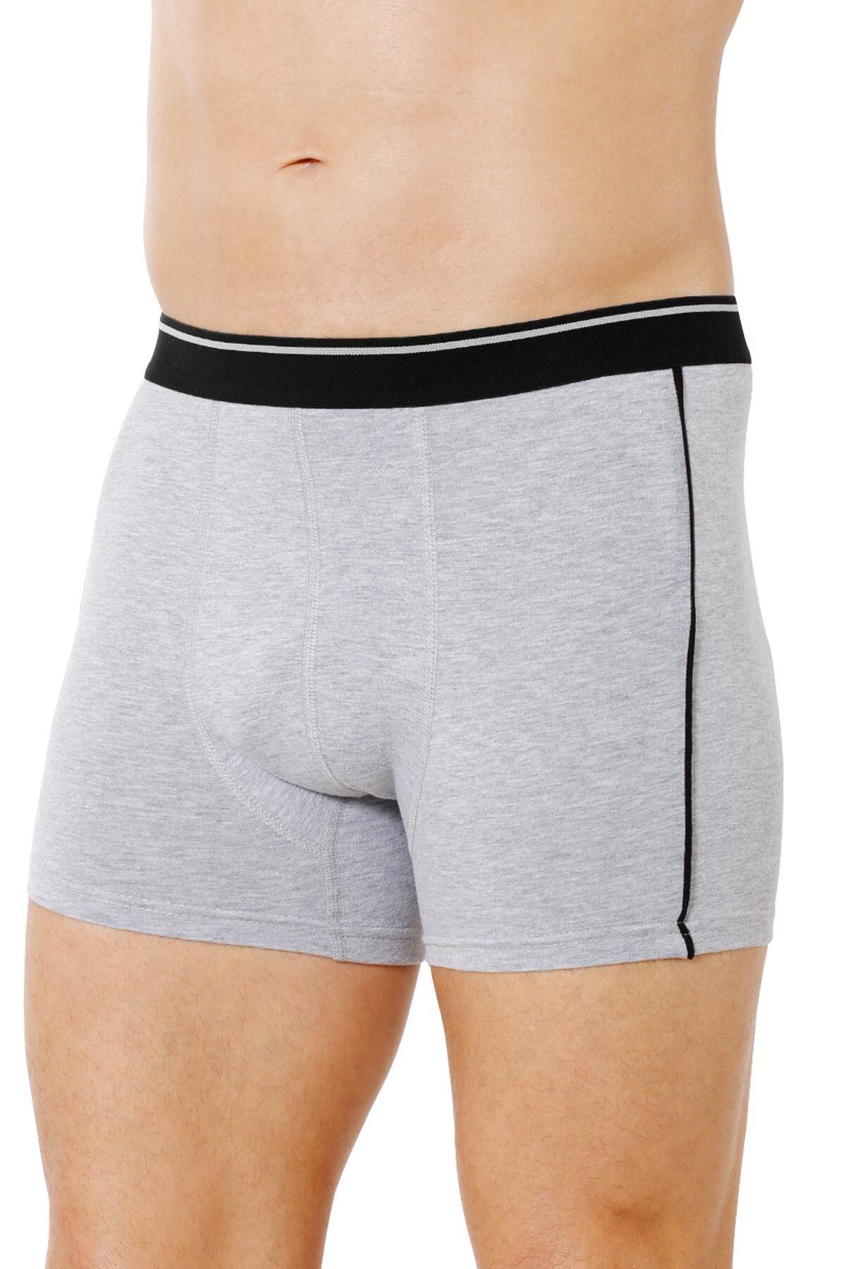 Erkek Penye Likralı Pamuklu Boxer | Gri Melanj K11314