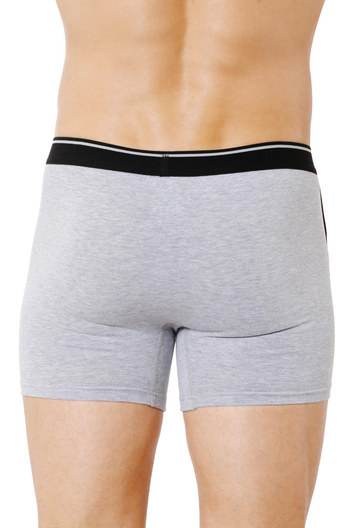 Erkek Penye Likralı Pamuklu Boxer | Gri Melanj K11314