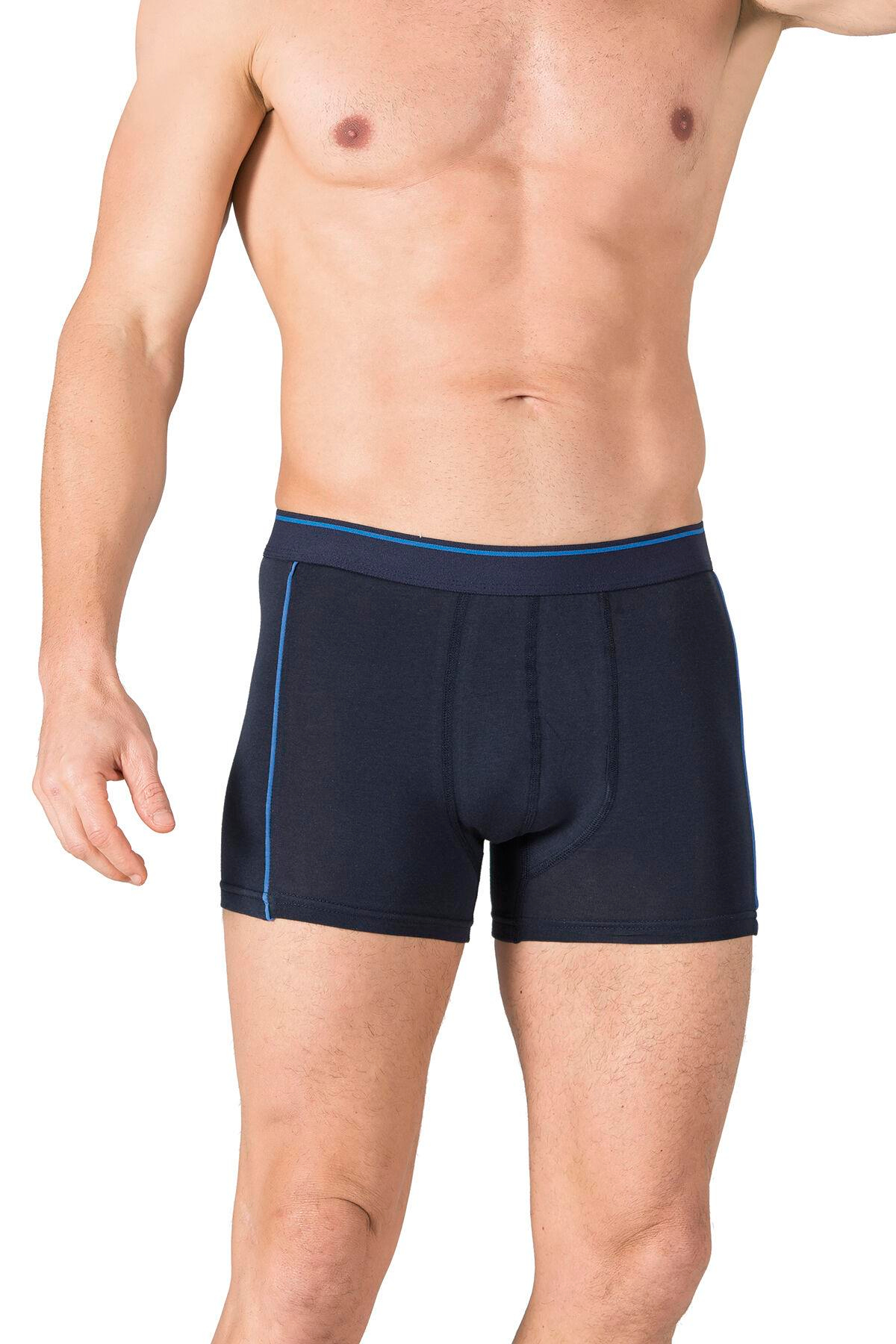 Erkek Penye Likralı Pamuklu Boxer | Lacivert K11314