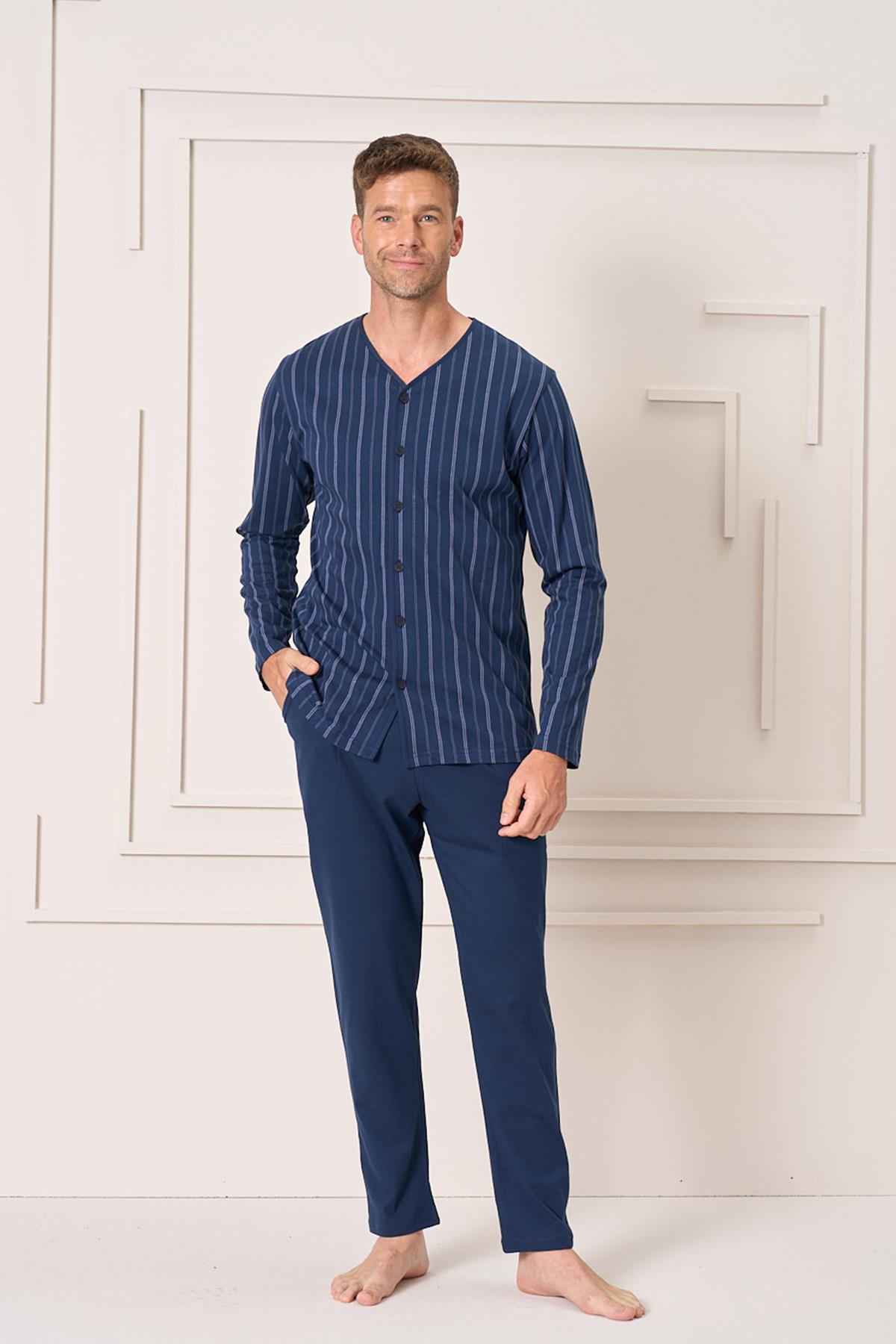 Erkek Penye Süprem Battal Önden Düğmeli Takım | Lacivert 2144