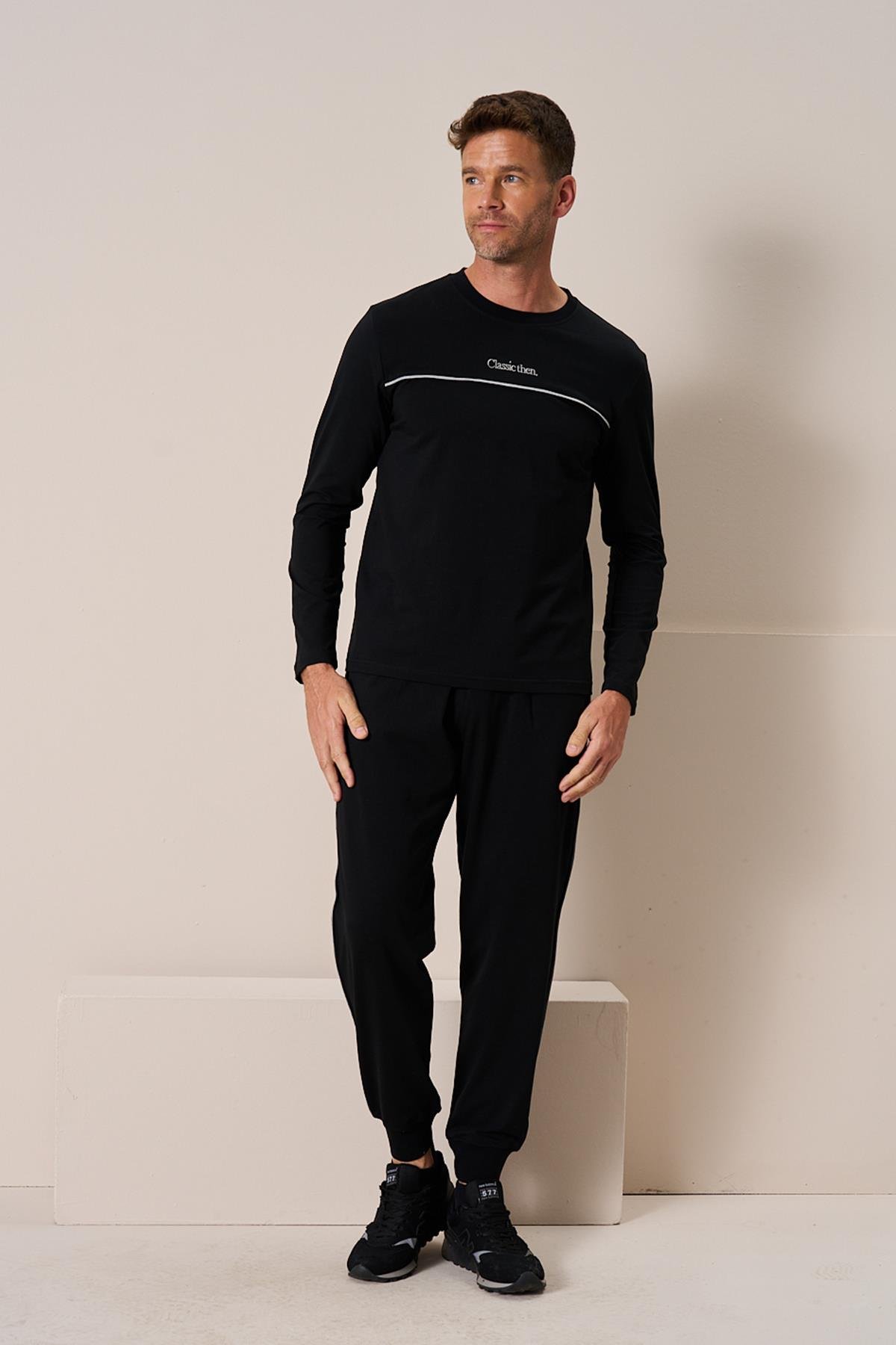 Erkek Penye Süprem Eşli Bisiklet Yaka Takım | Siyah 2197