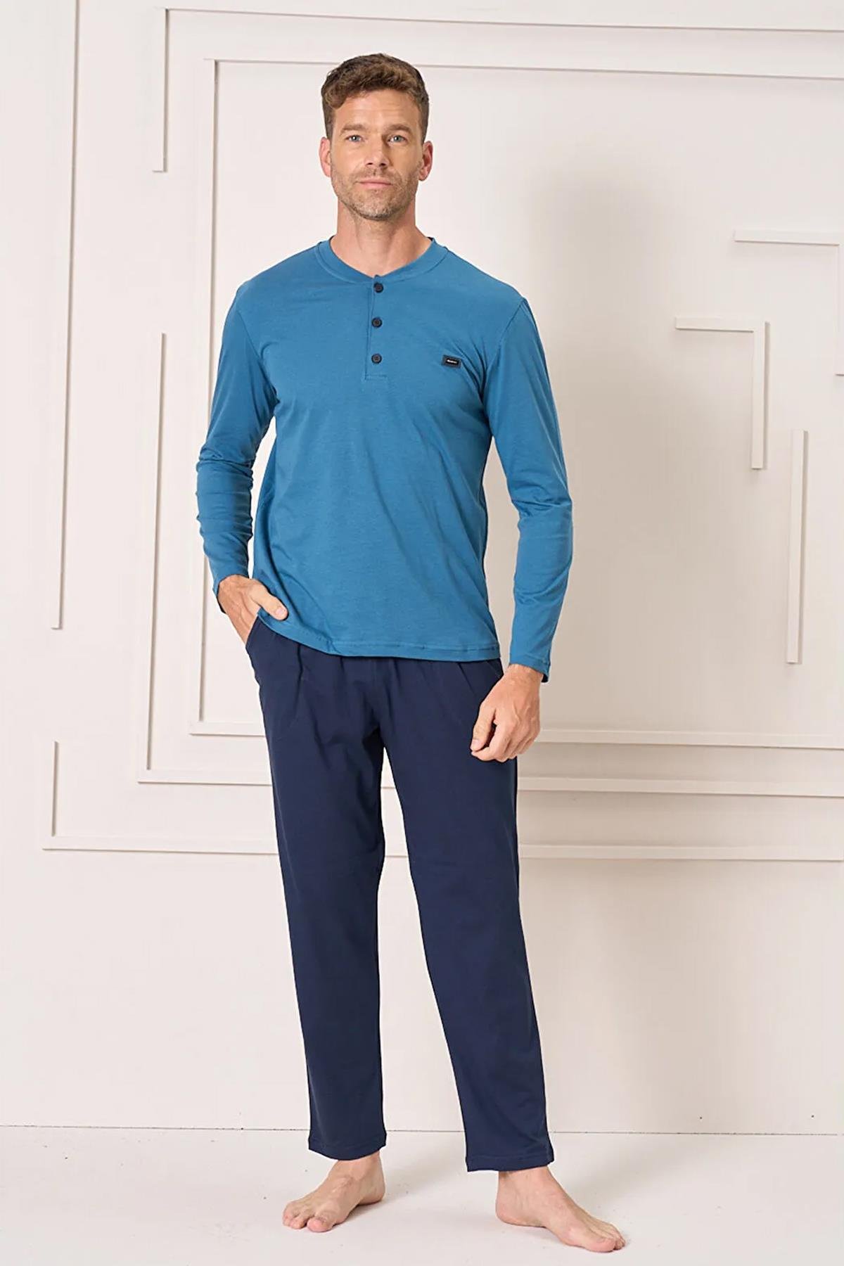 Erkek Penye Süprem Genç Önü Patlı Pijama Takımı | Petrol 4106