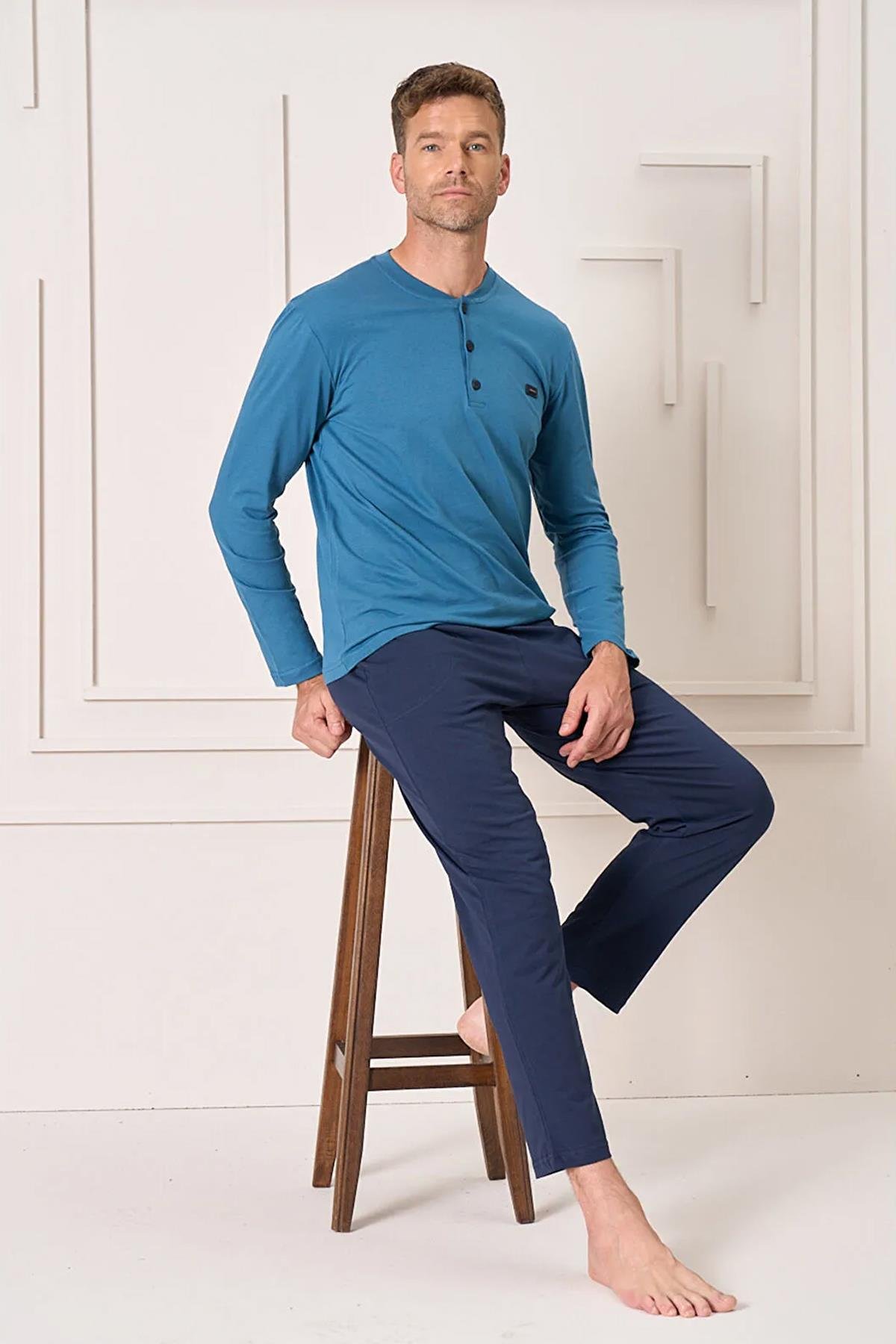 Erkek Penye Süprem Genç Önü Patlı Pijama Takımı | Petrol 4106