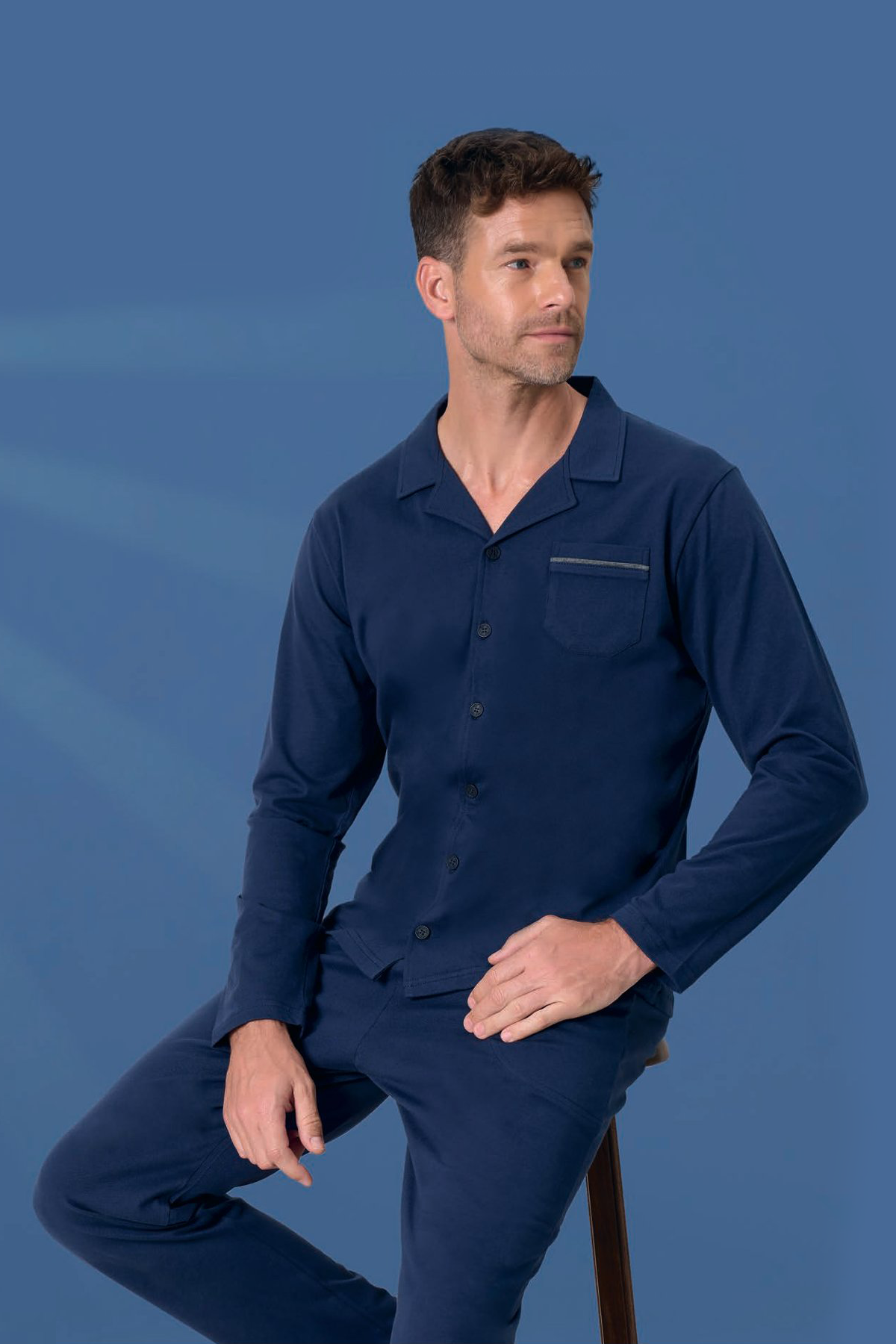 Erkek Penye Süprem Önden Düğmeli Takım | Lacivert 2157