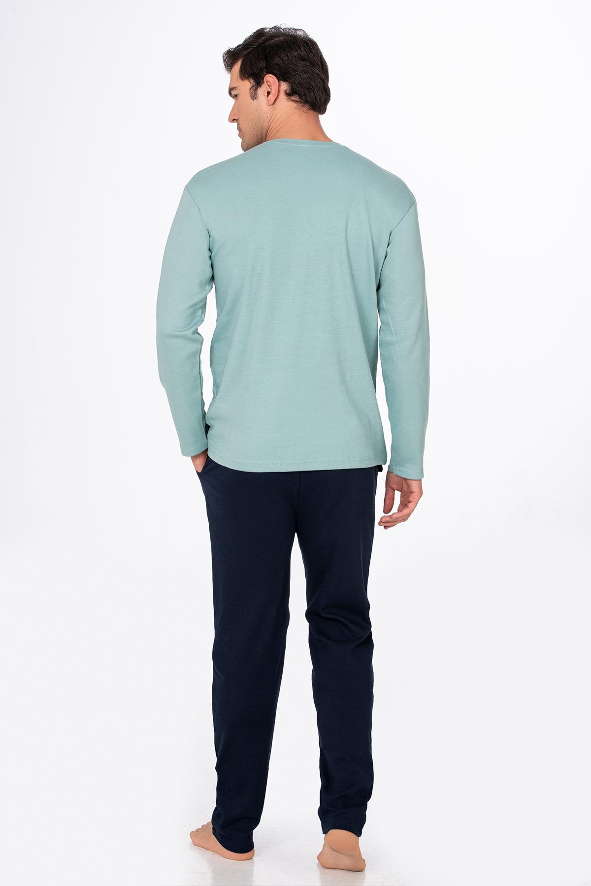 Erkek Stay Wild Baskılı Pamuklu Pijama Takımı | Su Yeşili 028