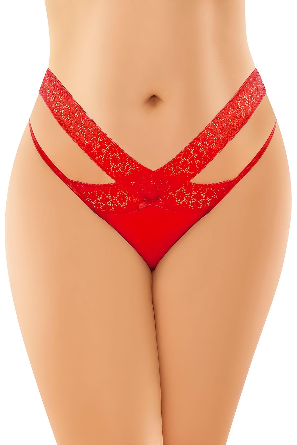 Fantezi Büyük Beden Çapraz Dantel Detaylı Kadın Tanga - Şık ve Rahat Tasarım | 9154-1