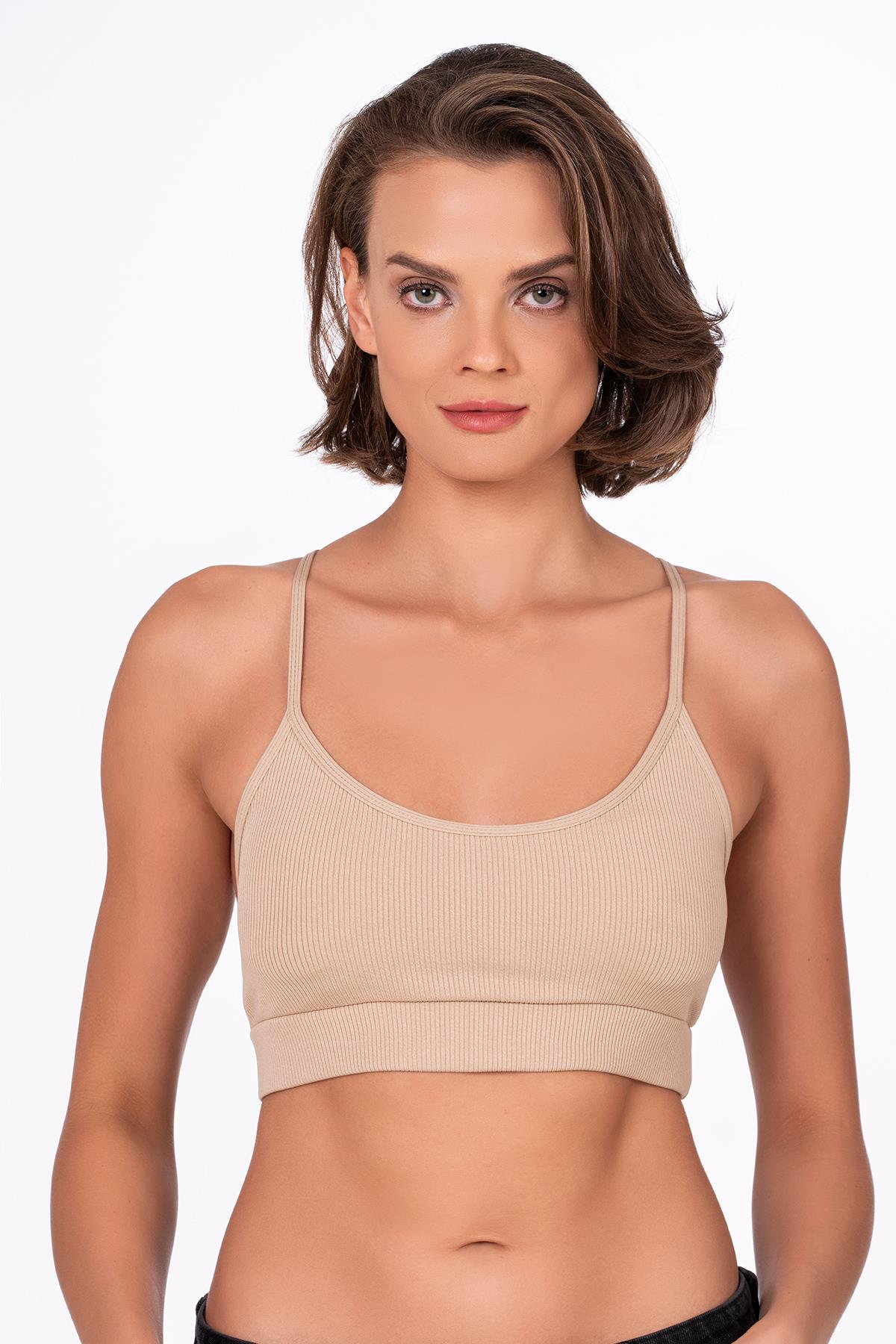 Fitilli İnce Askılı Şekillendirici Spor Sütyeni | Ten 